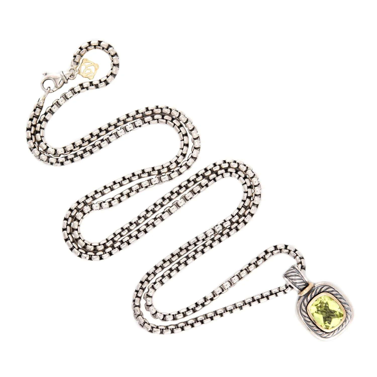 DAVID YURMAN Estate 14k/Sterling Silver Peridot Pendant Necklace - Image 2