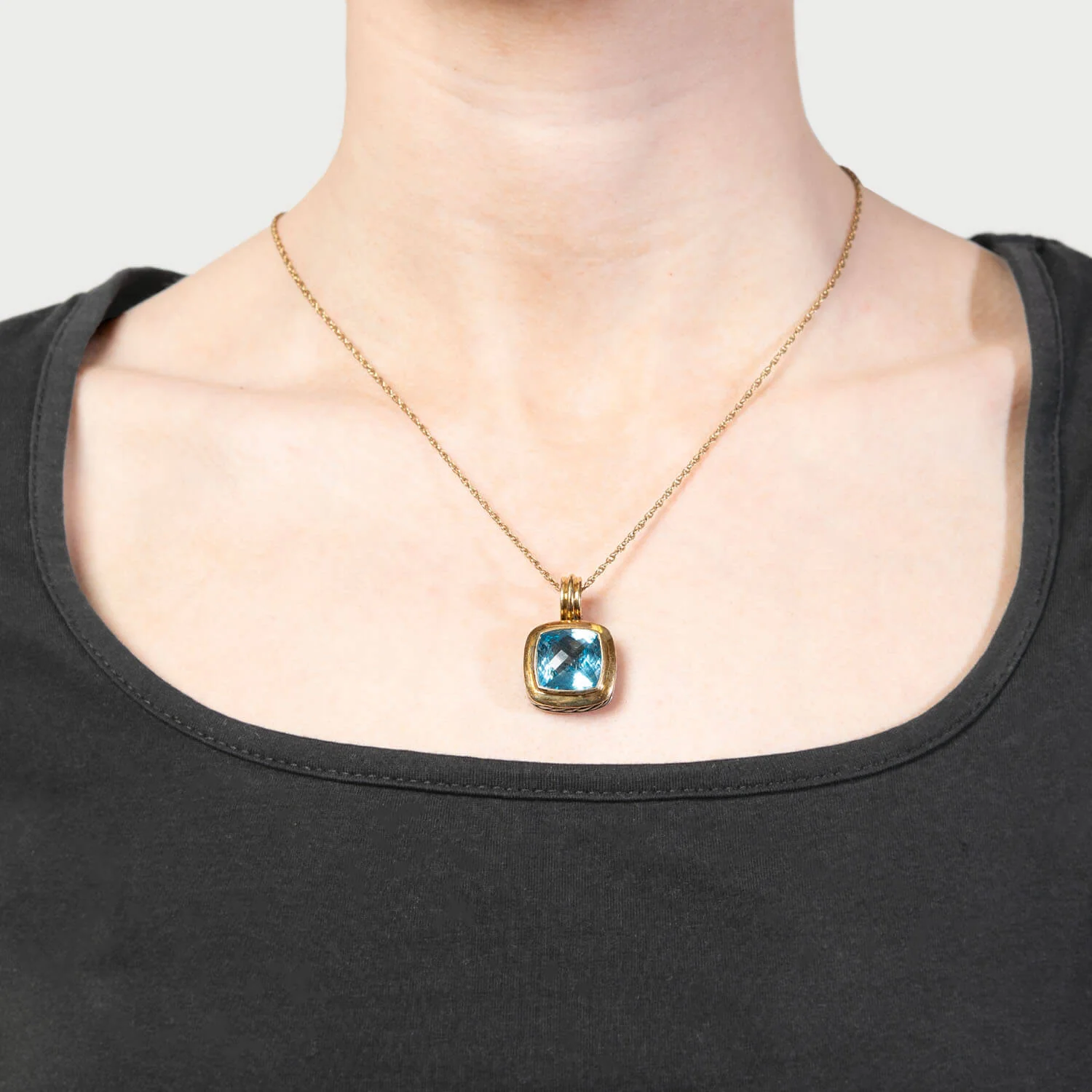 DAVID YURMAN Estate 18K/Sterling Silver Blue Topaz Pendant - Image 4