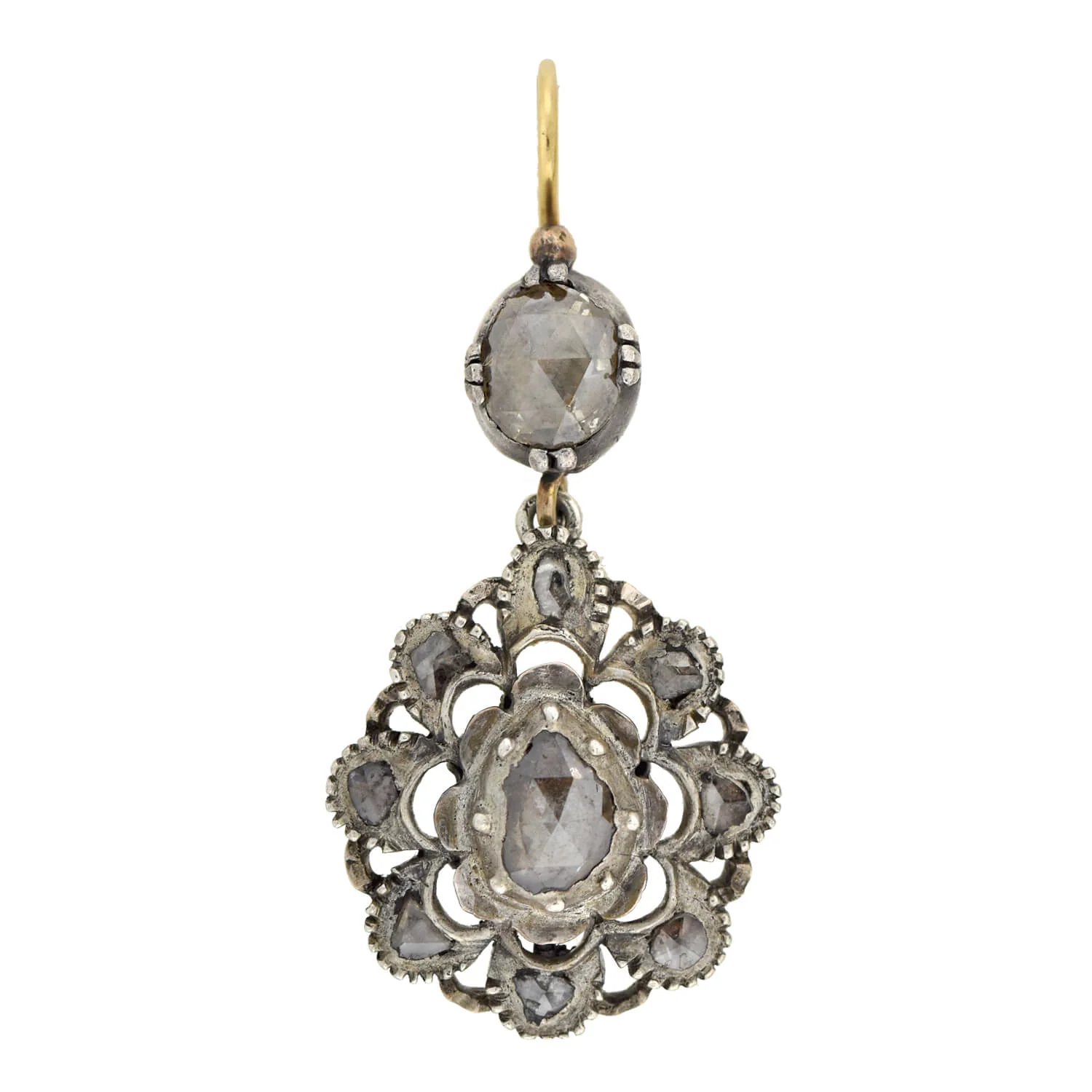 Early Victorian 14kt/Sterling Old Rose Cut Diamond Earrings 1.60ctw - Image 2