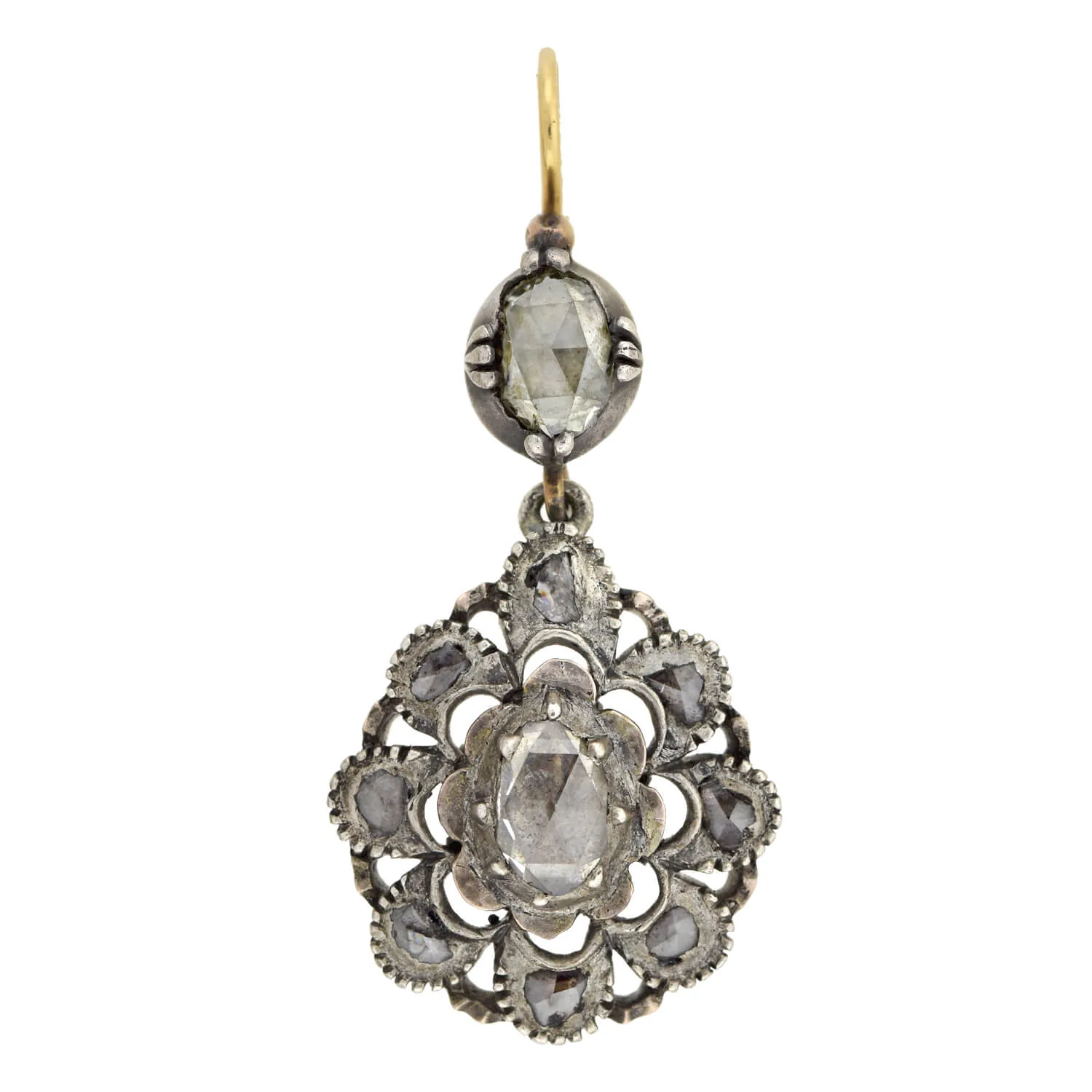 Early Victorian 14kt/Sterling Old Rose Cut Diamond Earrings 1.60ctw - Image 3