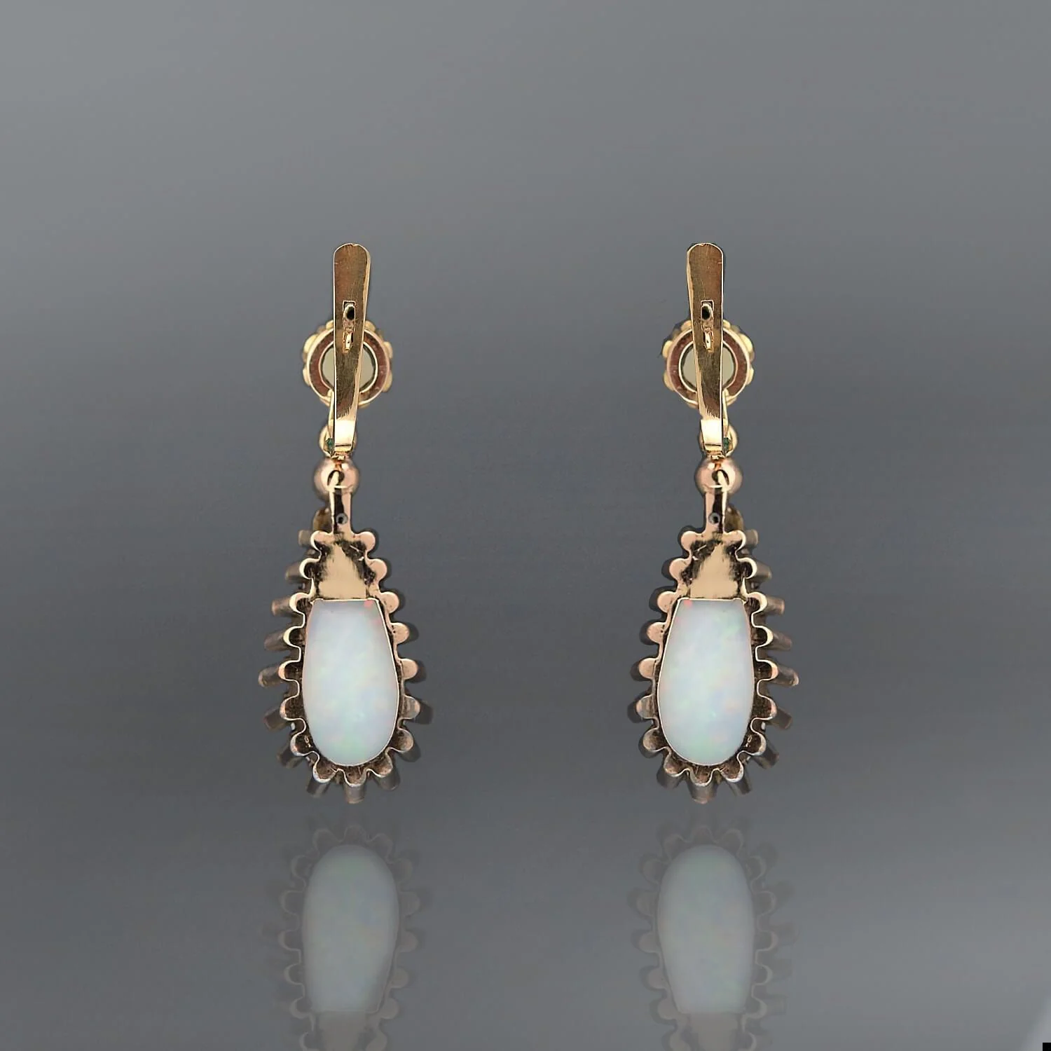 Early Victorian 18k Opal and Diamond Dangle Earrings - Image 3