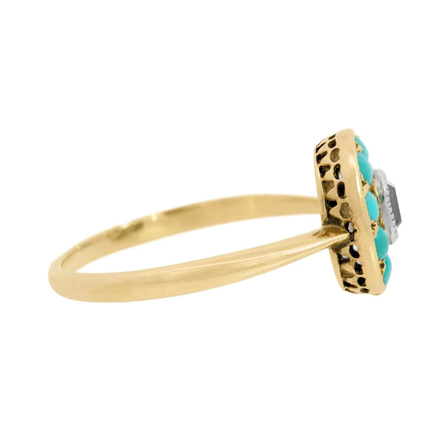 Early Victorian 18k Turquoise and Diamond Cluster Ring - Image 3