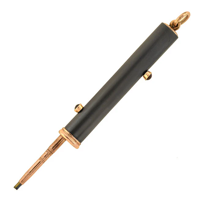 Early Victorian 9kt + Gunmetal Retractable Double Pencil Pendant - Image 4