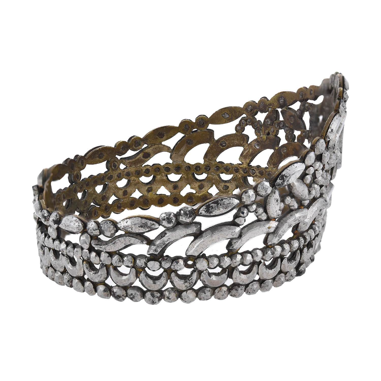 Early Victorian Cut Steel Regal Crown Motif Cuff Bracelet - Image 2