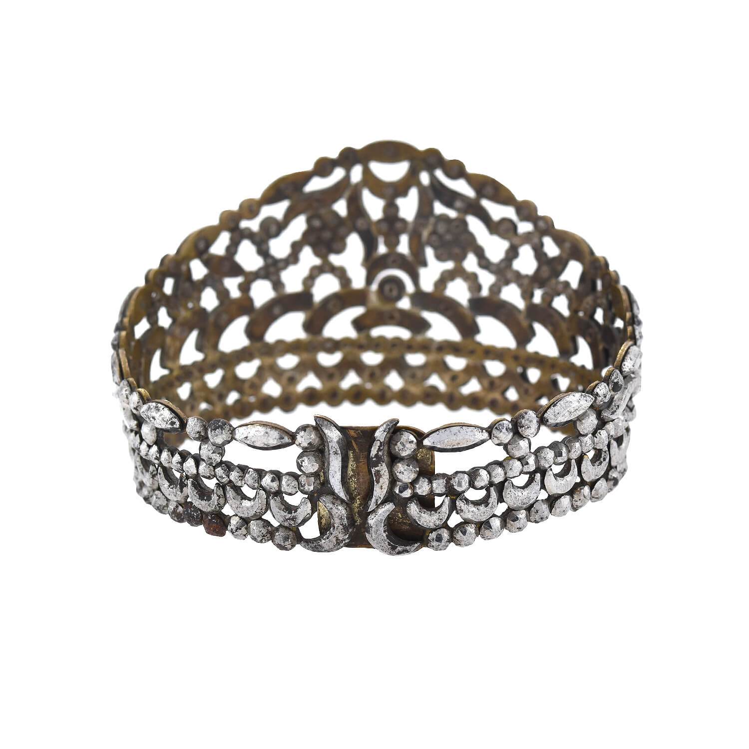 Early Victorian Cut Steel Regal Crown Motif Cuff Bracelet - Image 3