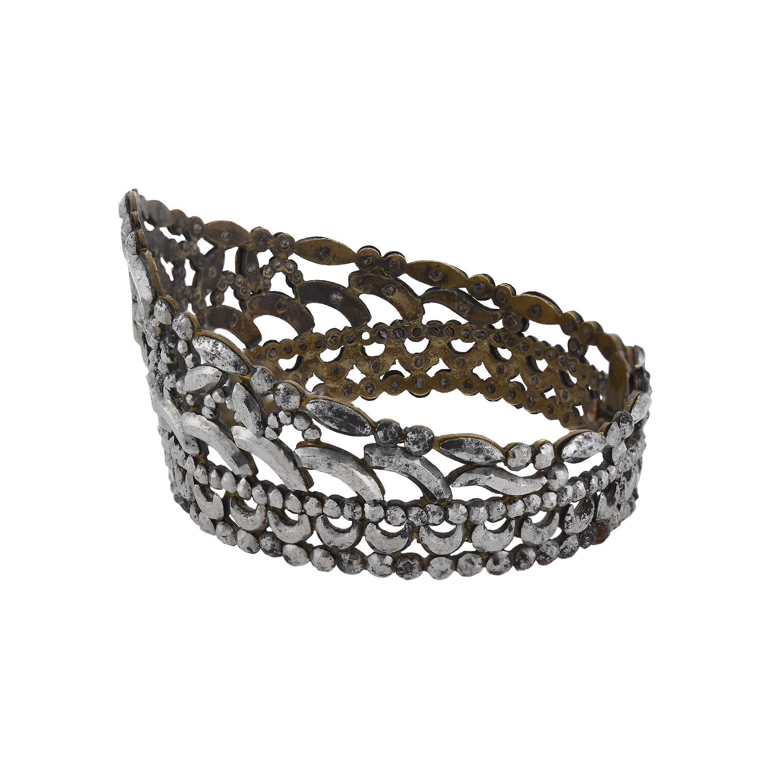 Early Victorian Cut Steel Regal Crown Motif Cuff Bracelet - Image 4