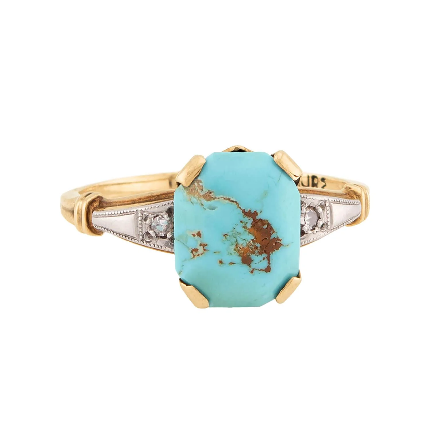 Edwardian 10k/Platinum Turquoise & Diamond Ring - Image 2
