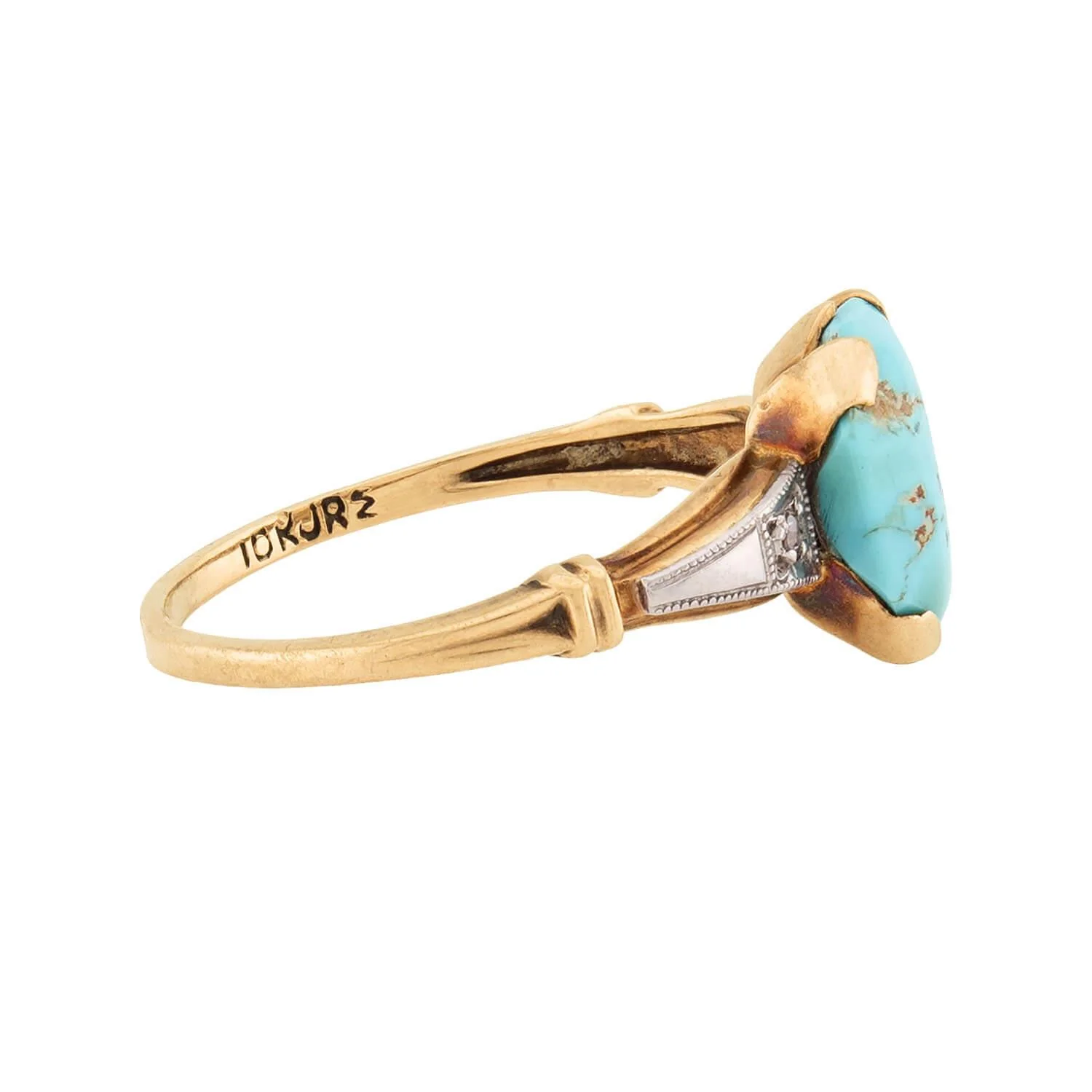 Edwardian 10k/Platinum Turquoise & Diamond Ring - Image 3