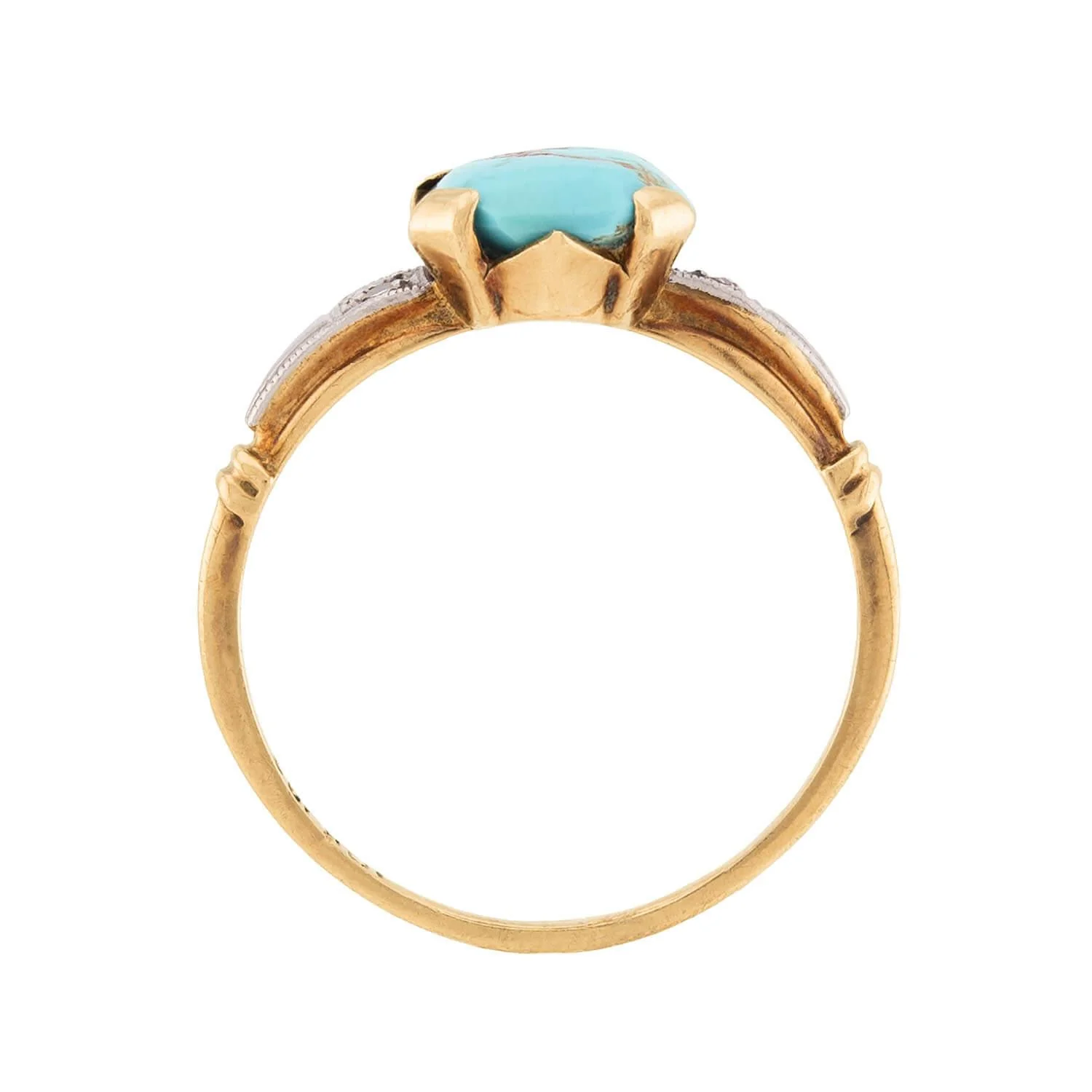 Edwardian 10k/Platinum Turquoise & Diamond Ring - Image 4