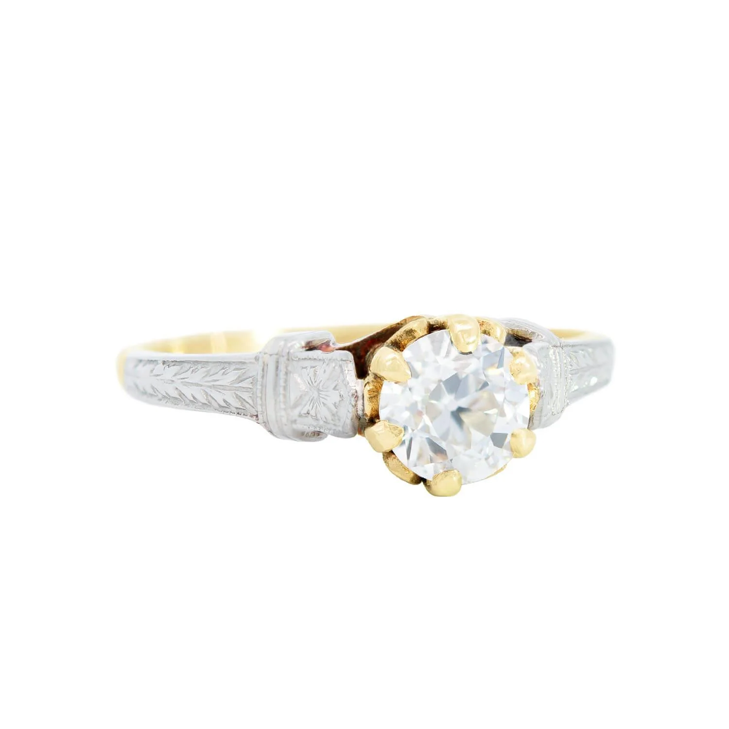 Edwardian 10k White and Yellow Gold Diamond Engagement Ring 0.59ct - Image 2