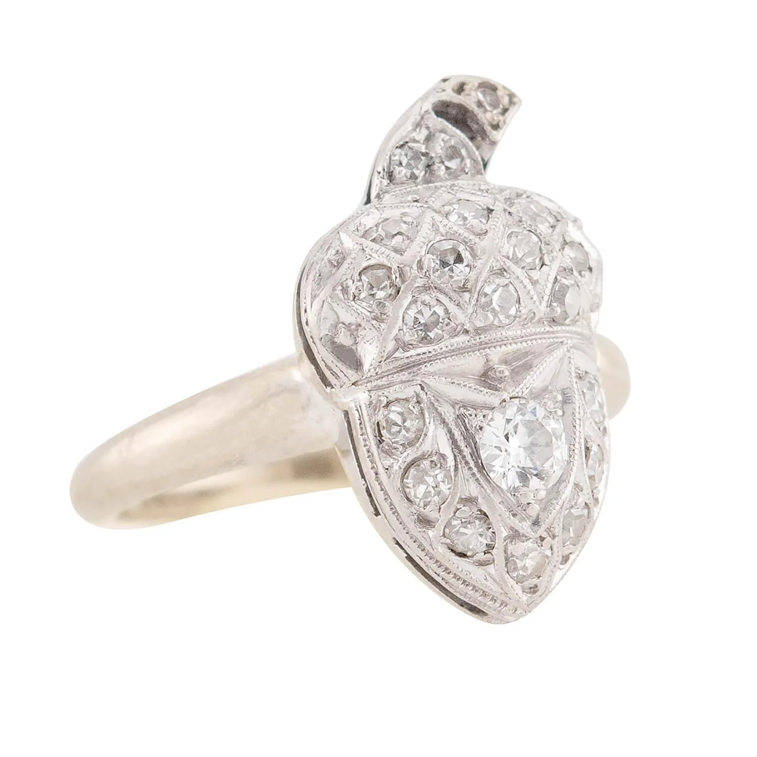 Edwardian 14k Diamond Acorn Motif Ring - Image 2