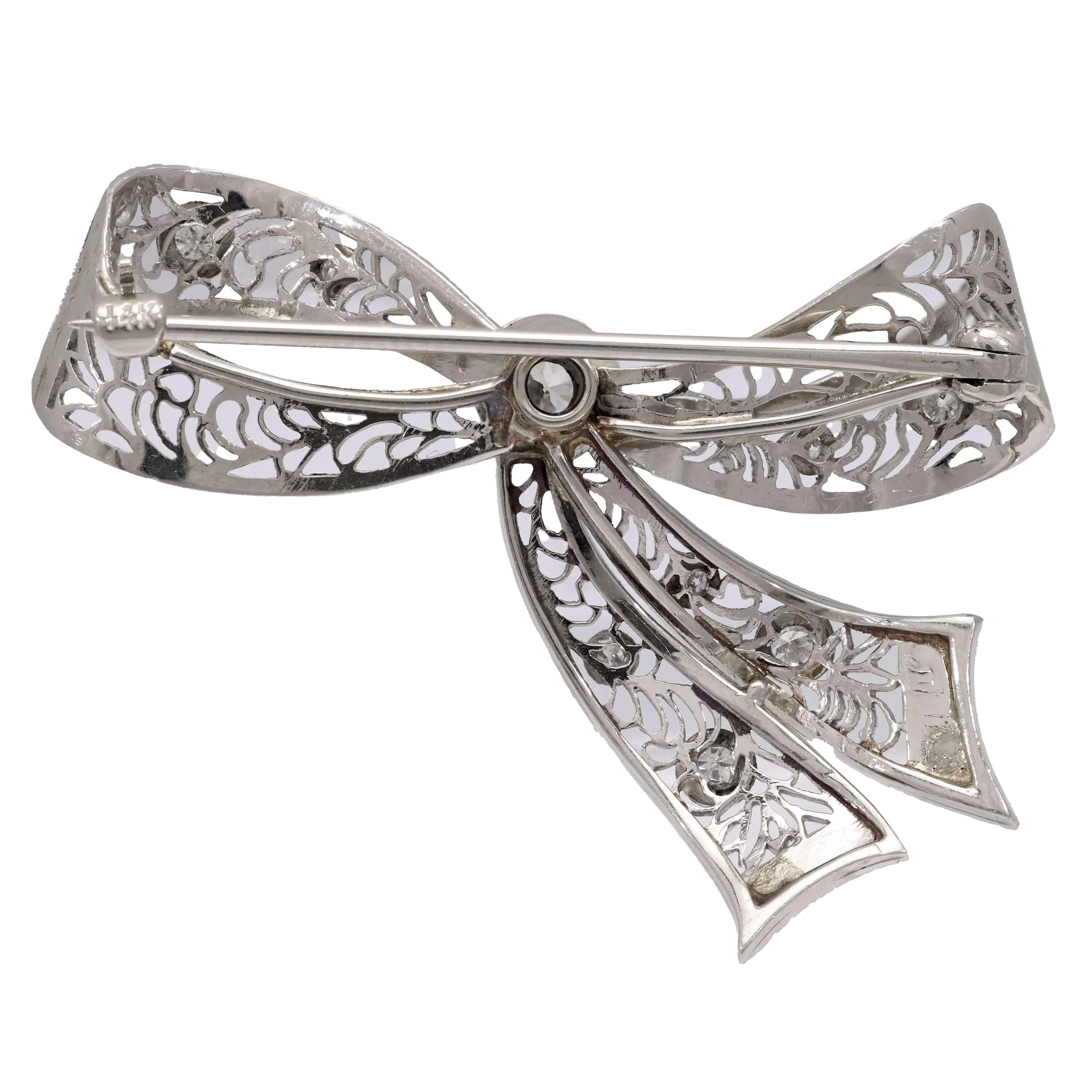 Edwardian 14k Diamond and Enamel Bow Pin - Image 4