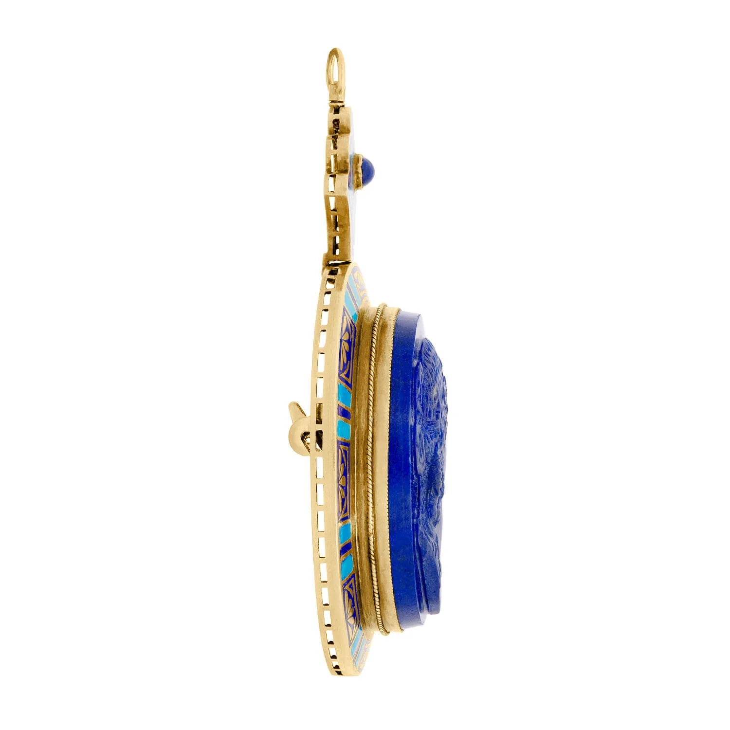 Edwardian 14k Lapis Cameo with Enamel Frame Pendant/Pin - Image 2