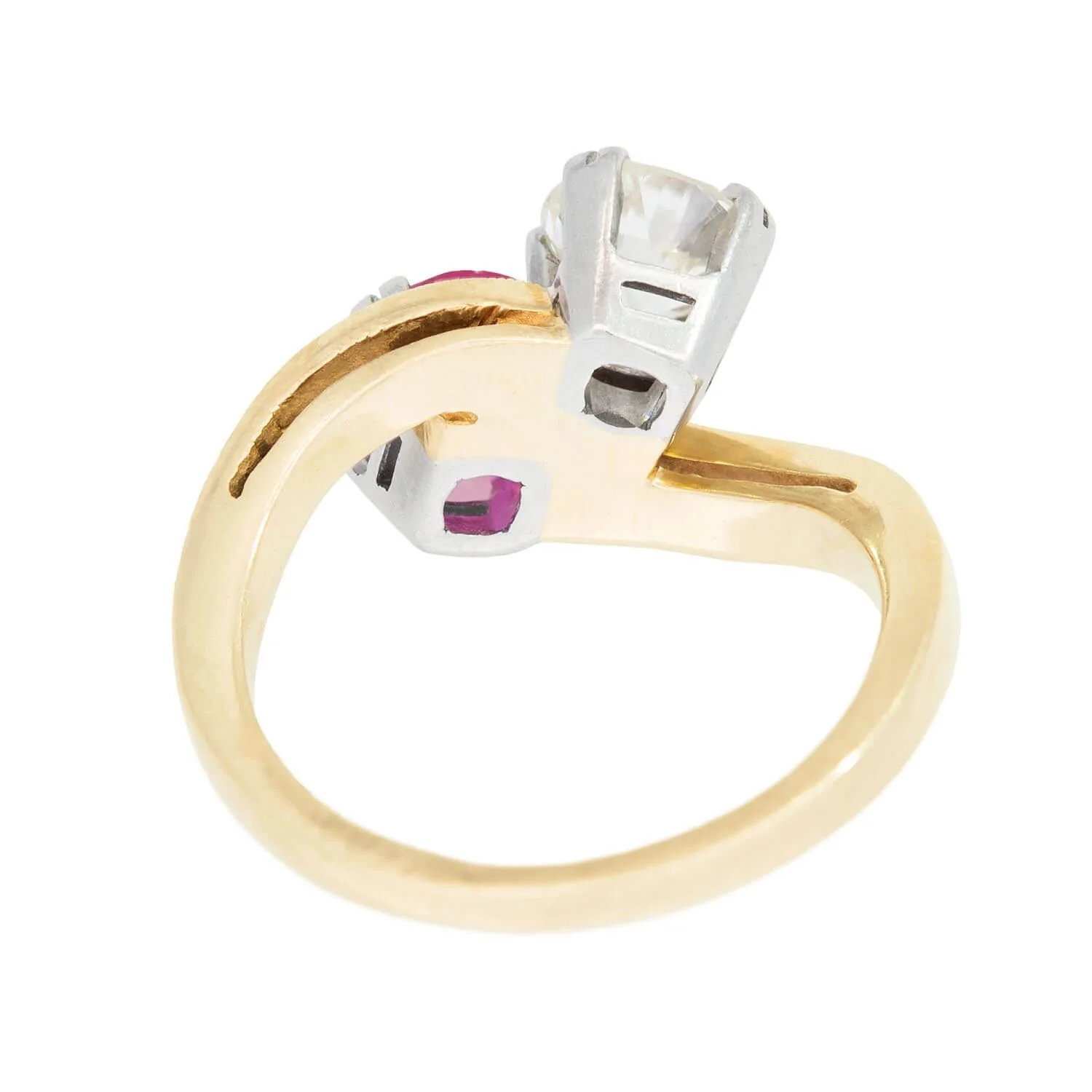 Edwardian 14k/Platinum Diamond and Ruby Moi Et Toi Ring - Image 5