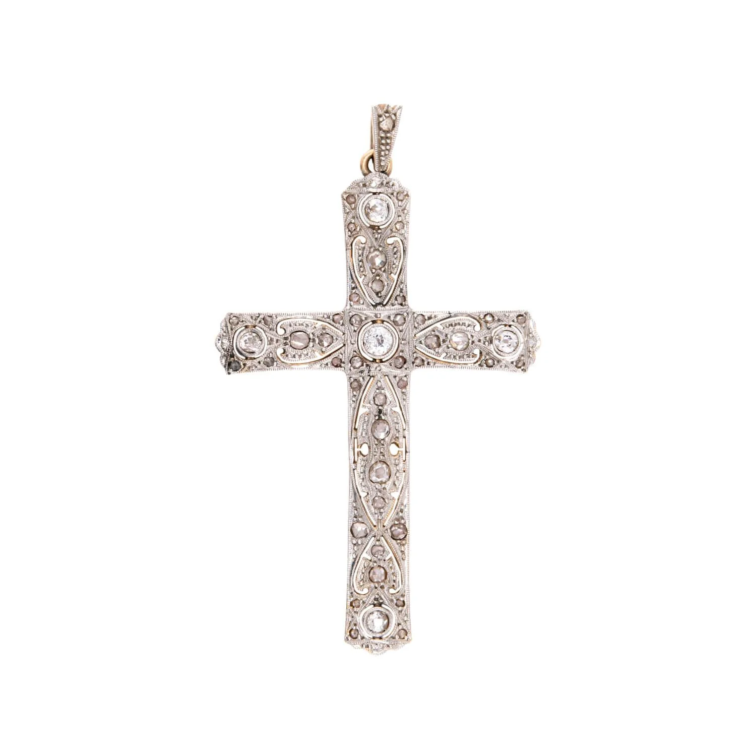 Edwardian 14k/Platinum Diamond Cross Pendant - Image 2