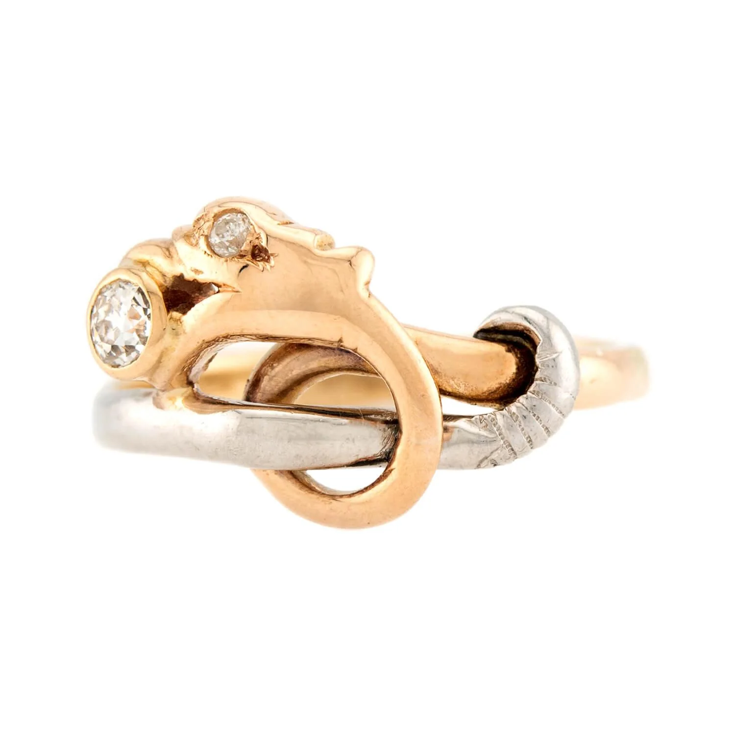 Edwardian 14k/Platinum Diamond Dragon Ring - Image 2