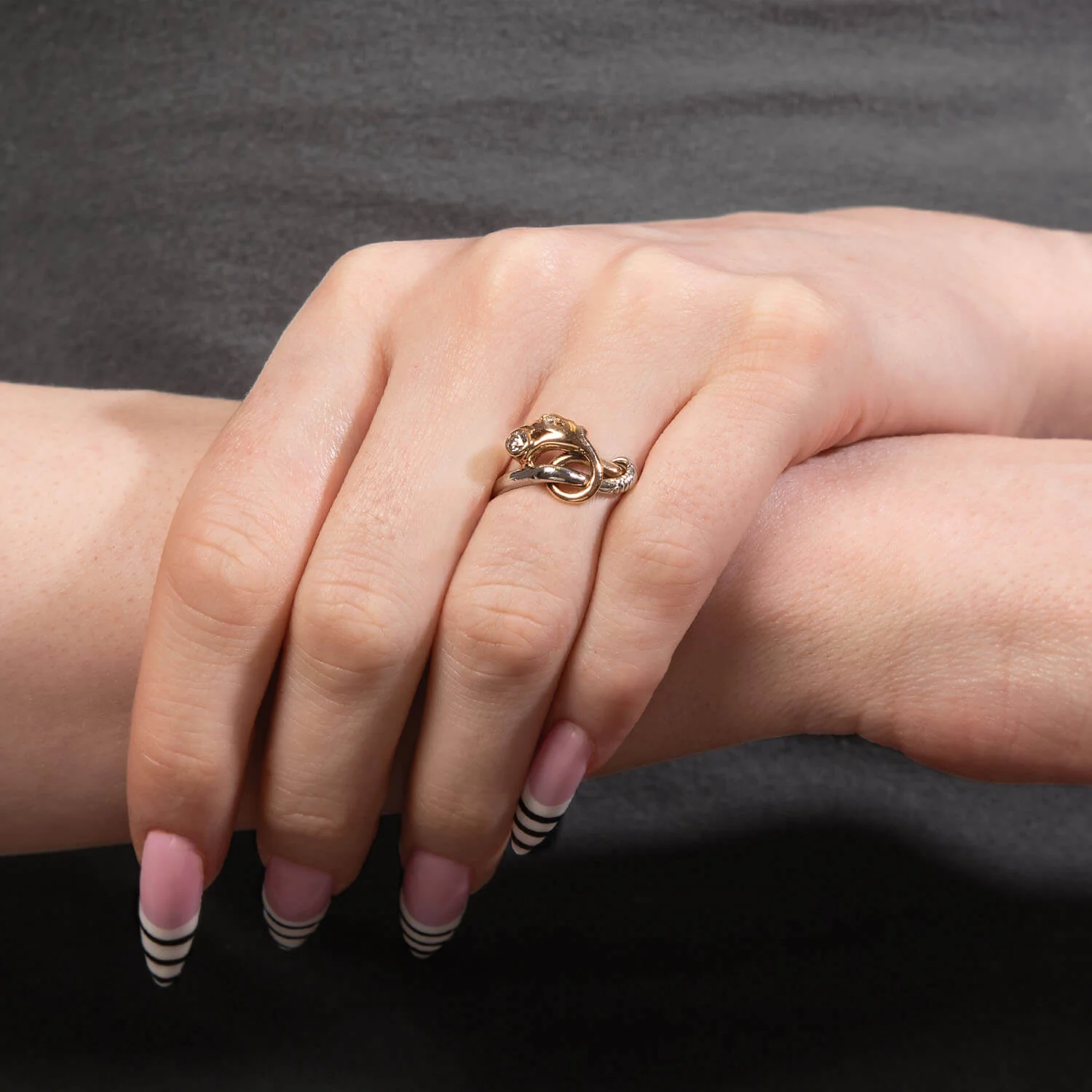 Edwardian 14k/Platinum Diamond Dragon Ring - Image 7