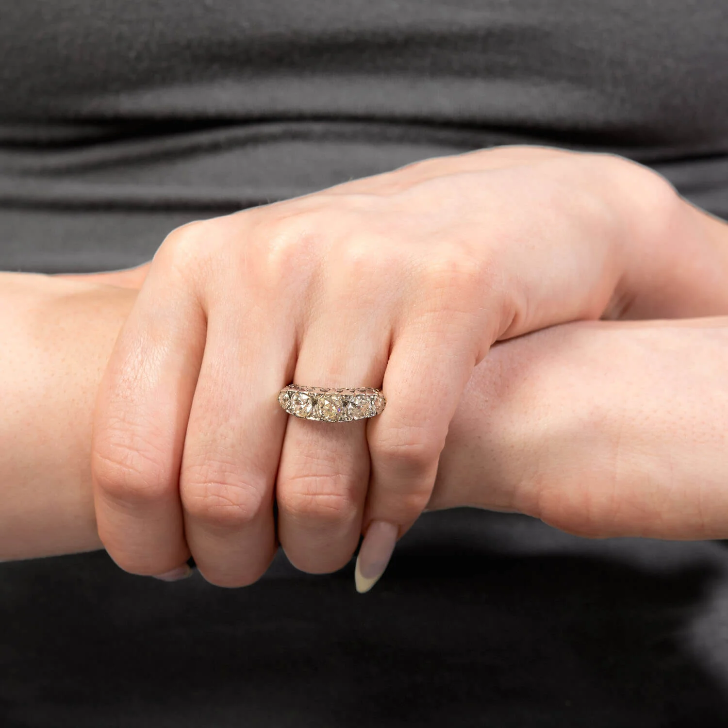 Edwardian 14k/Platinum Diamond Five Stone Ring - Image 6