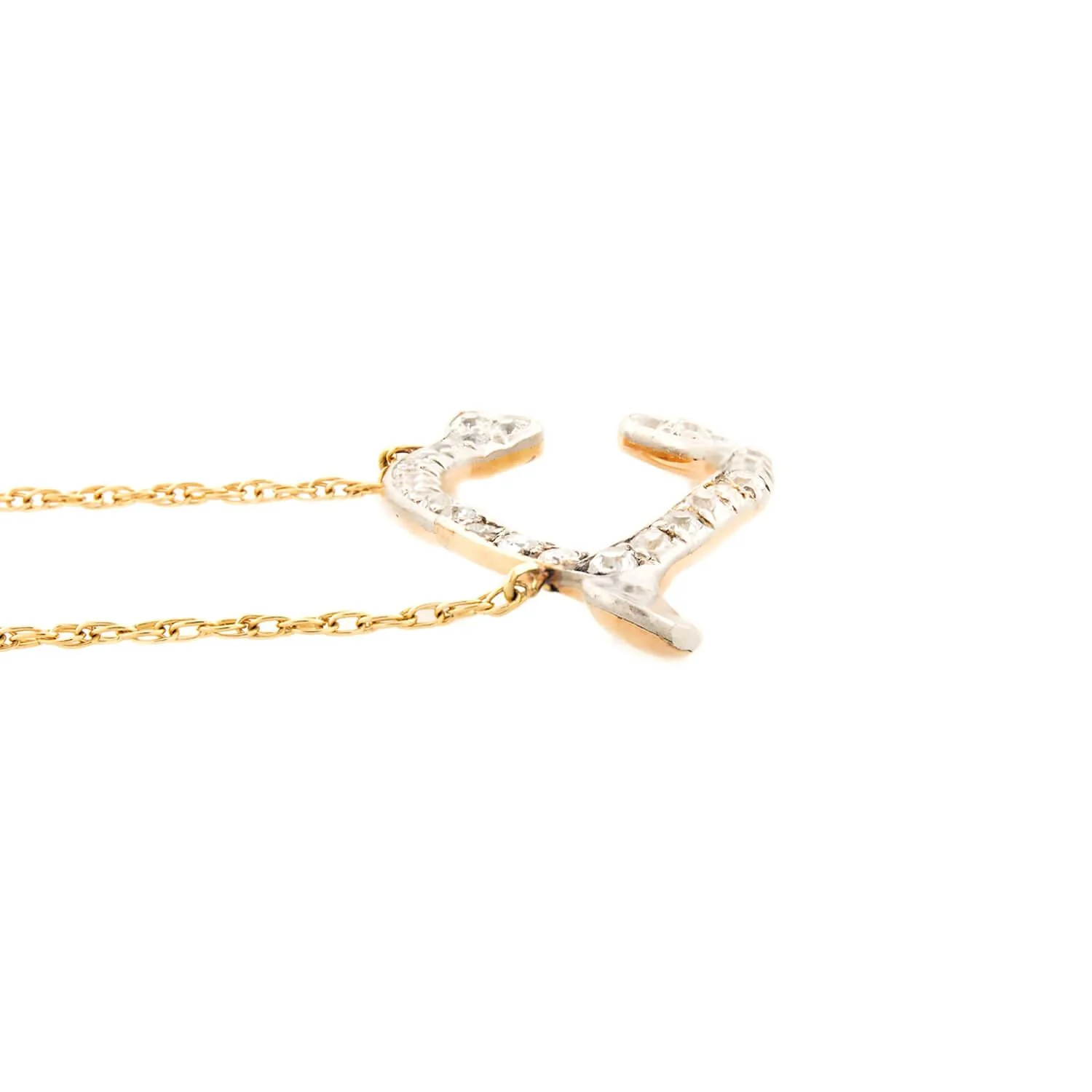 Edwardian 14k/Platinum Diamond Wishbone Necklace - Image 3