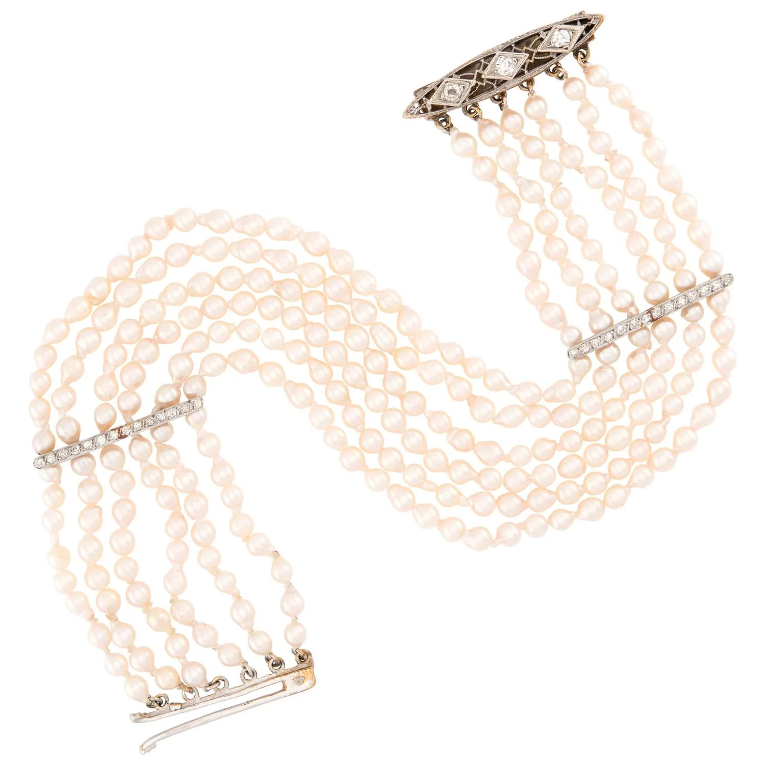 Edwardian 14k/Platinum Pearl & Diamond Multi-Strand Bracelet - Image 2
