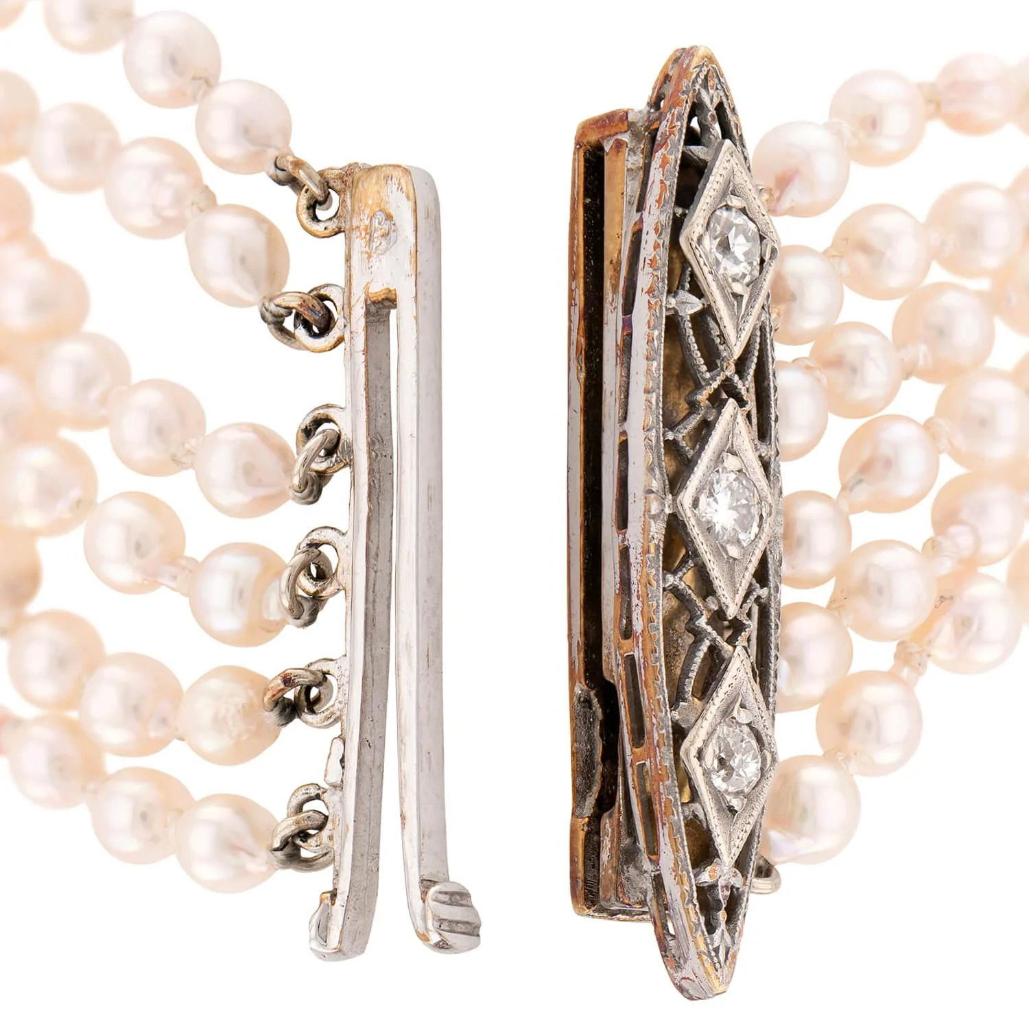 Edwardian 14k/Platinum Pearl & Diamond Multi-Strand Bracelet - Image 5