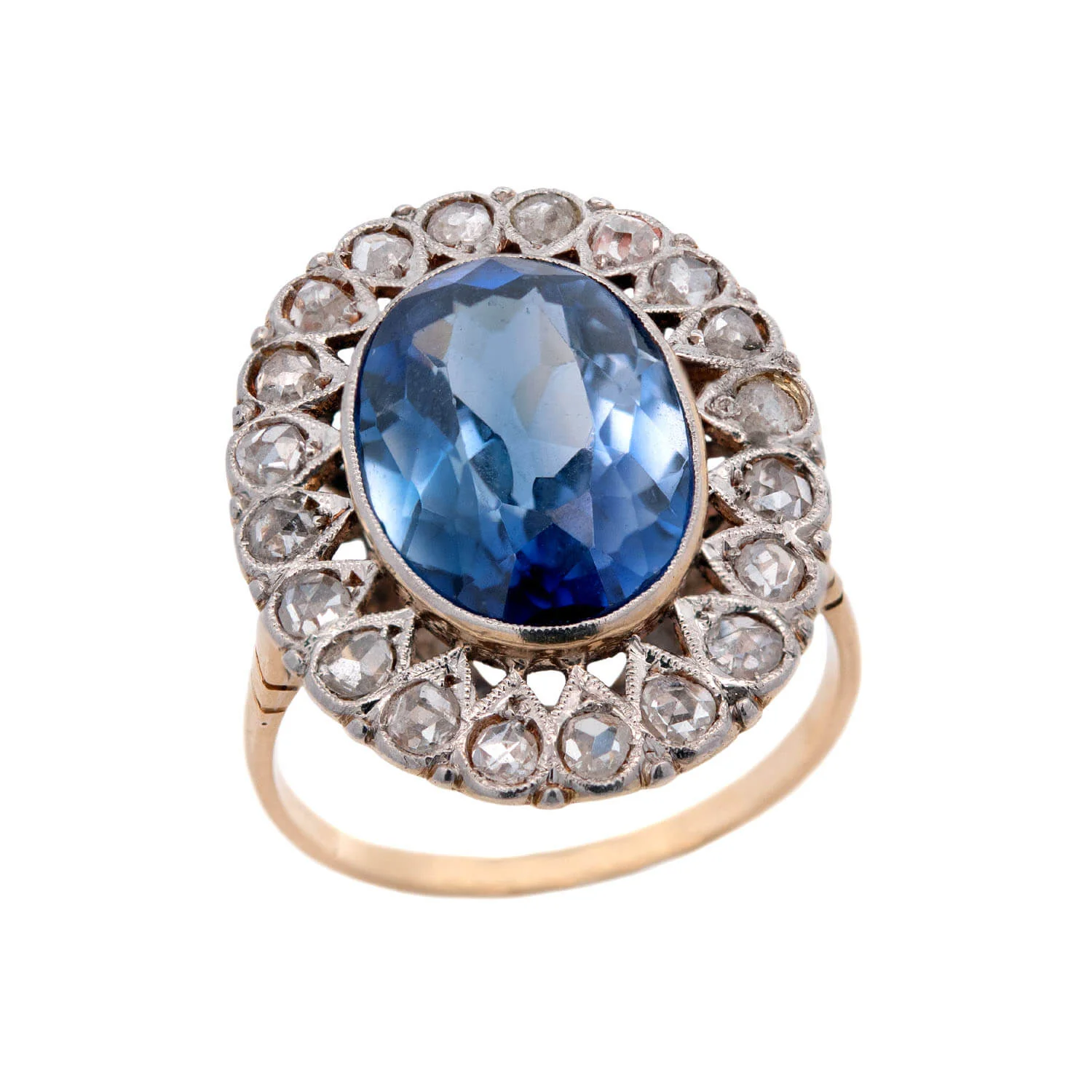 Edwardian 14k/Platinum Sapphire Diamond Ring 6.50ctw - Image 4