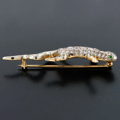 Edwardian 14kt Diamond & Demantoid Garnet Lizard Pin - Image 3