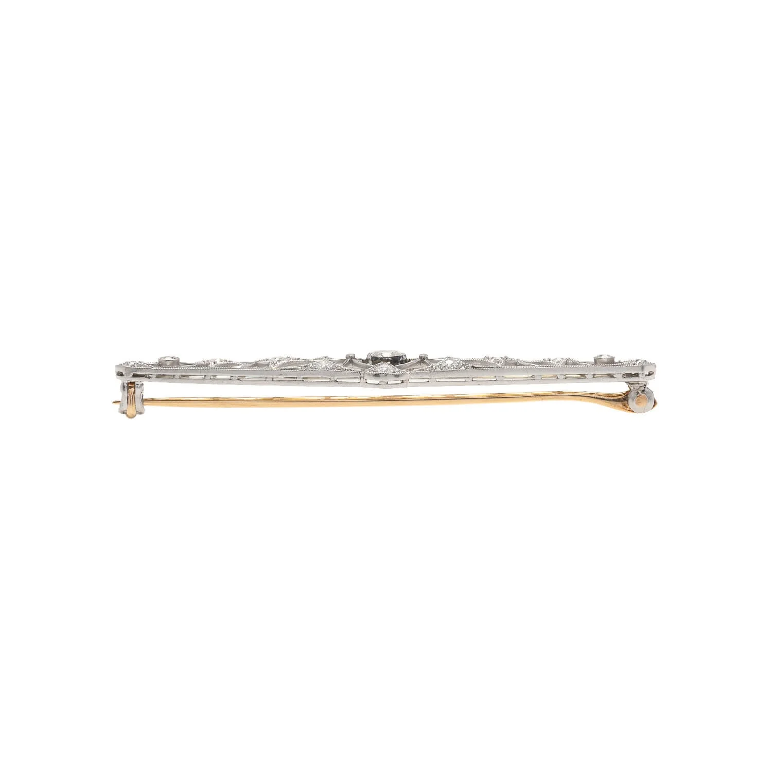 Edwardian 14kt/Platinum + Diamond Pin - Image 2
