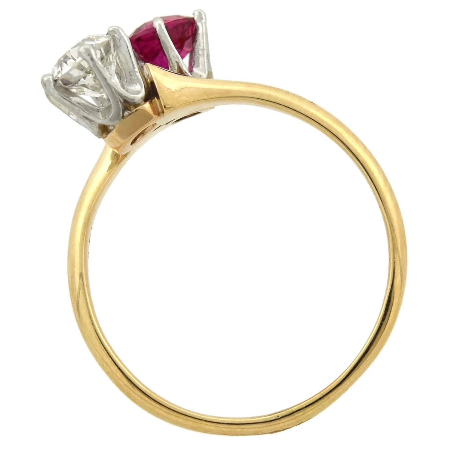 Edwardian 14kt/Platinum "Moi et Toi" Diamond + Ruby Sapphire Bypass Ring - Image 4