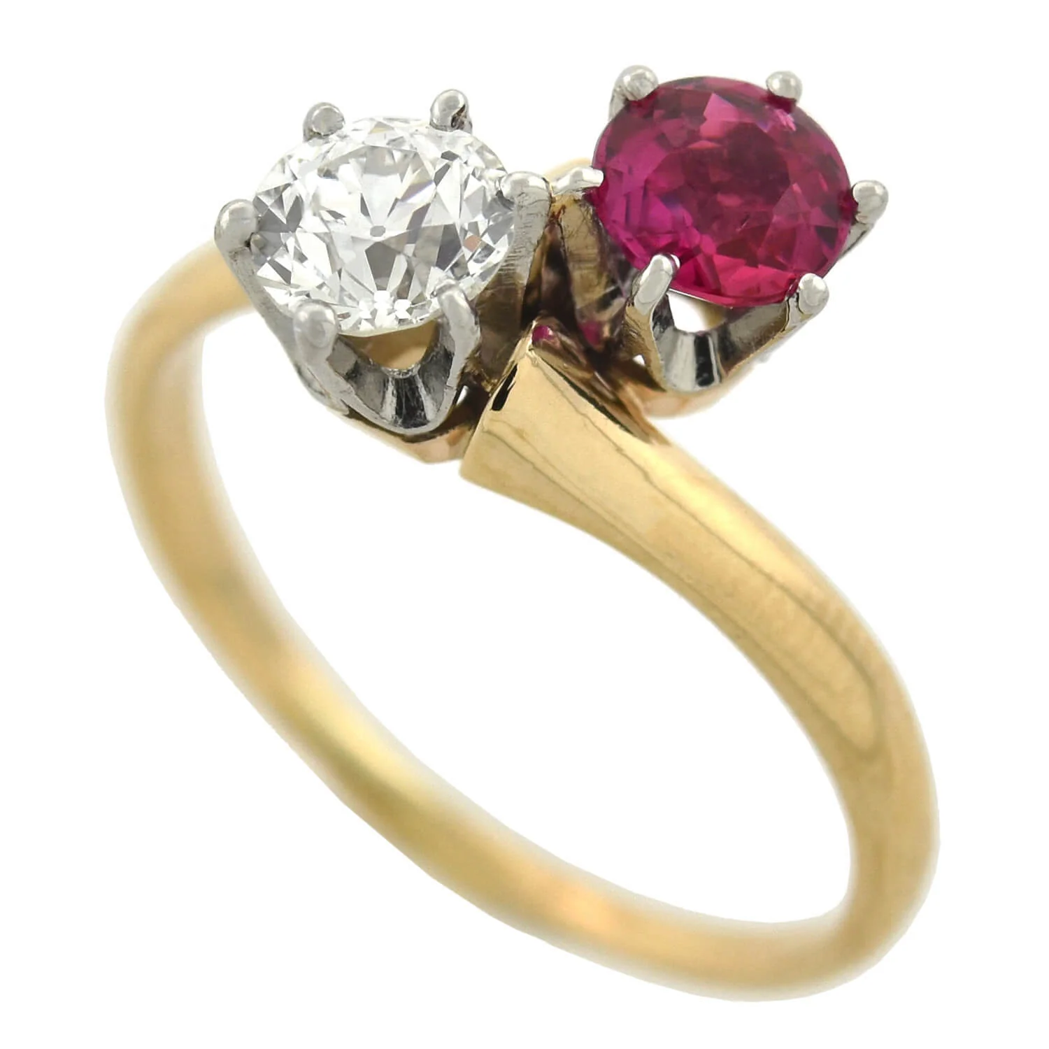 Edwardian 14kt/Platinum "Moi et Toi" Diamond + Ruby Sapphire Bypass Ring - Image 5