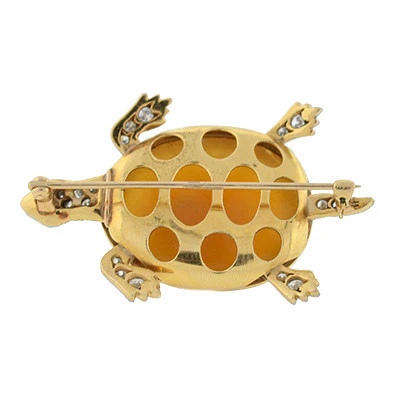 Edwardian 14kt & Platinum Tortoise Shell Turtle Pin - Image 4