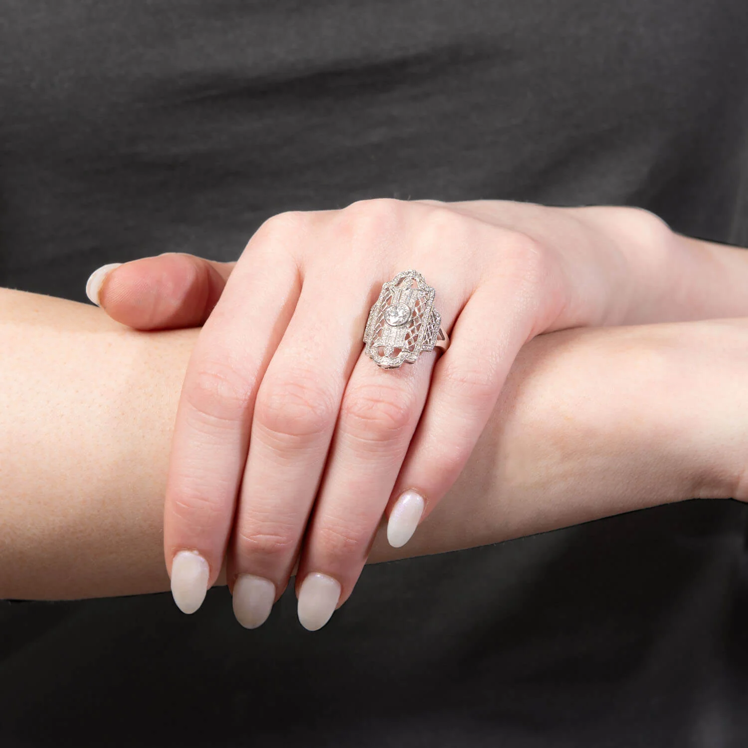 Edwardian 18k Diamond Navette Ring - Image 7