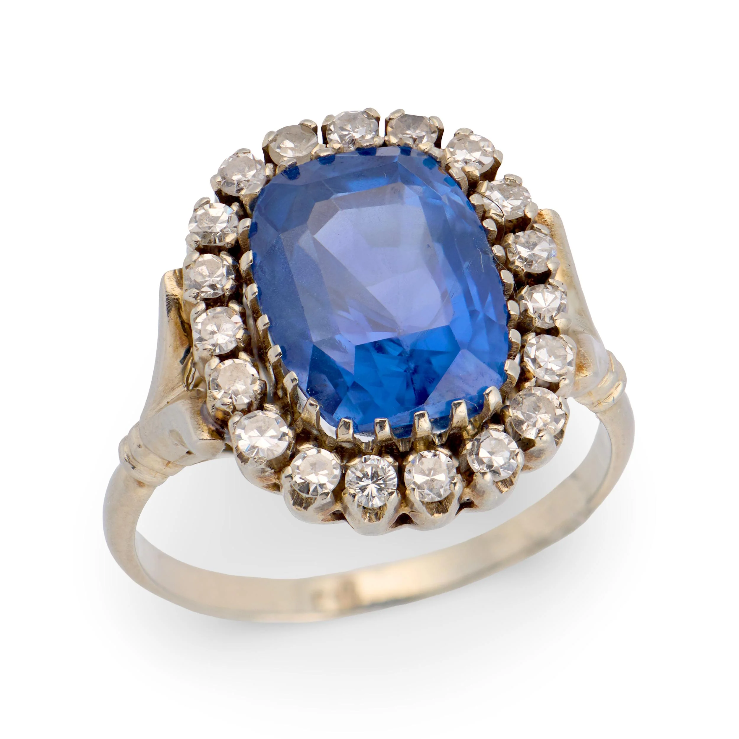 Edwardian 18k GIA No Heat Ceylon Sapphire 5.93ct & Diamond Ring