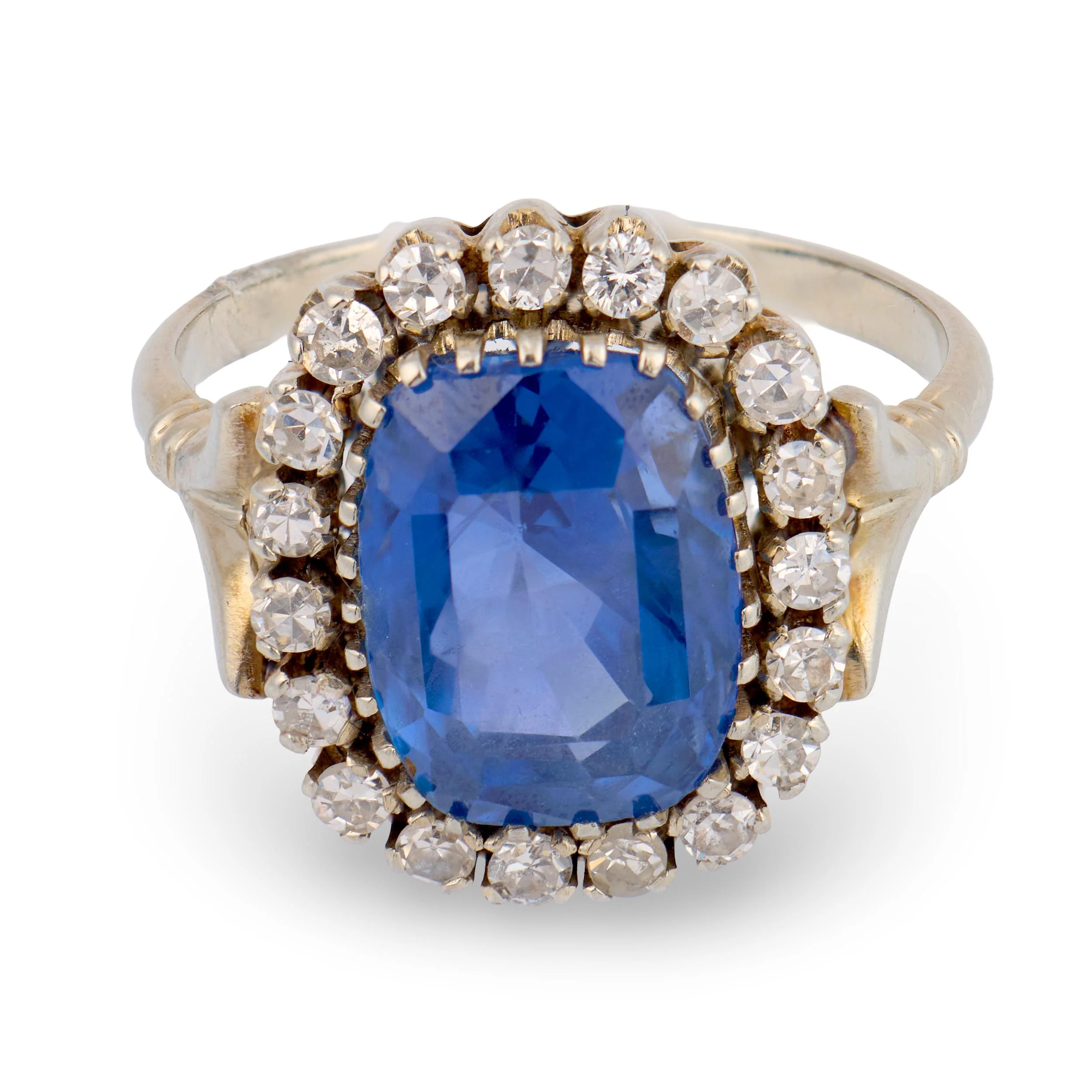 Edwardian 18k GIA No Heat Ceylon Sapphire 5.93ct & Diamond Ring - Image 2