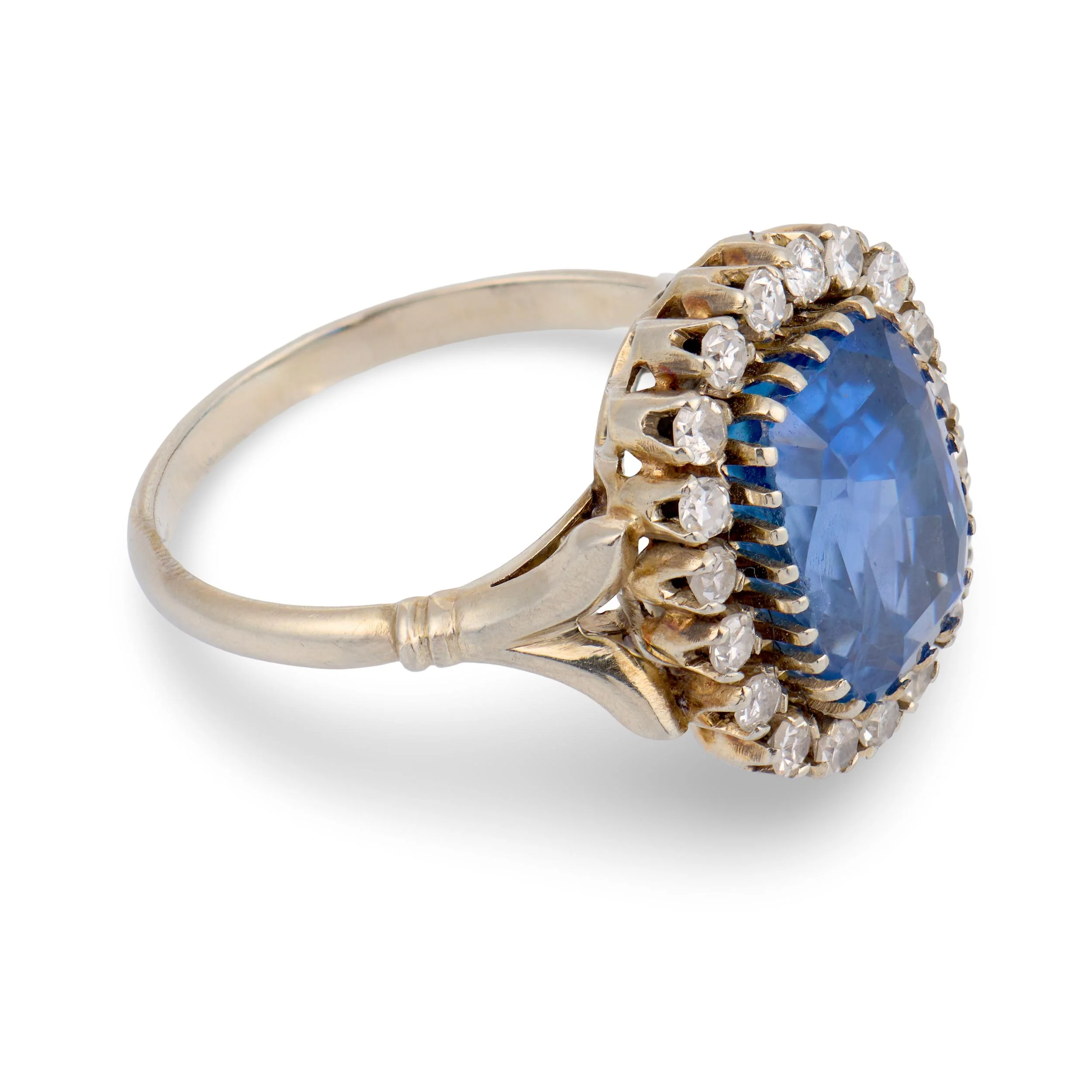 Edwardian 18k GIA No Heat Ceylon Sapphire 5.93ct & Diamond Ring - Image 3
