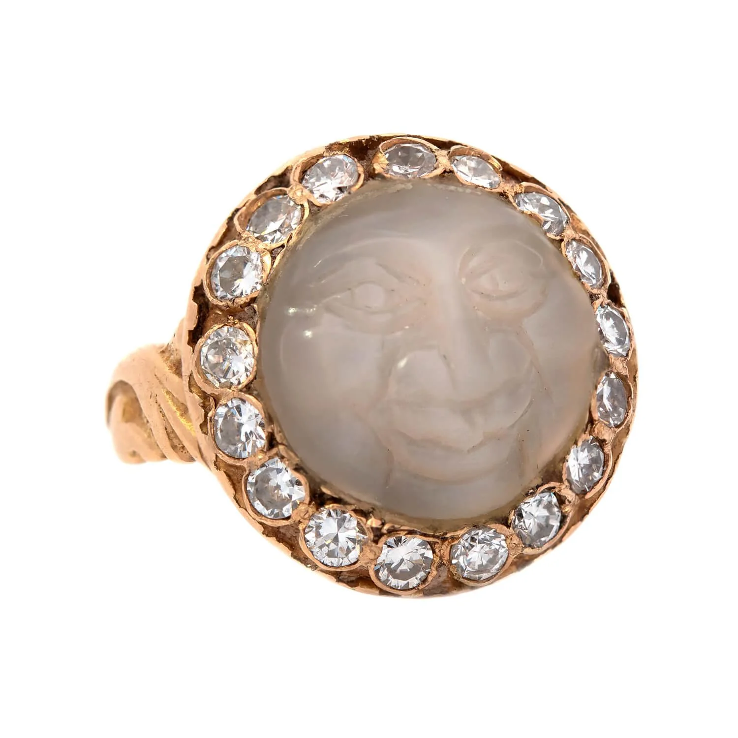 Edwardian 18k Moonstone and Diamond Man In The Moon Ring - Image 2