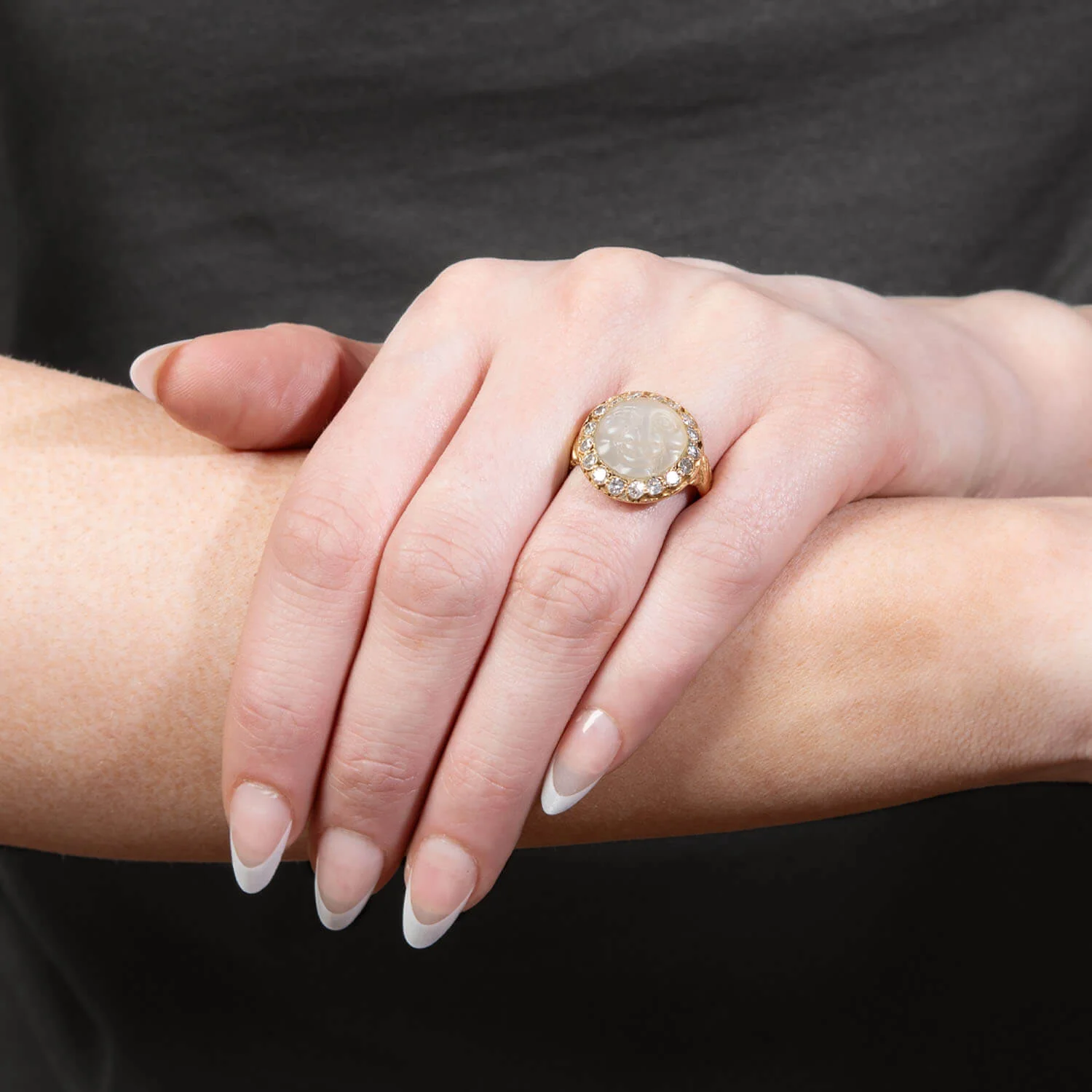 Edwardian 18k Moonstone and Diamond Man In The Moon Ring - Image 6