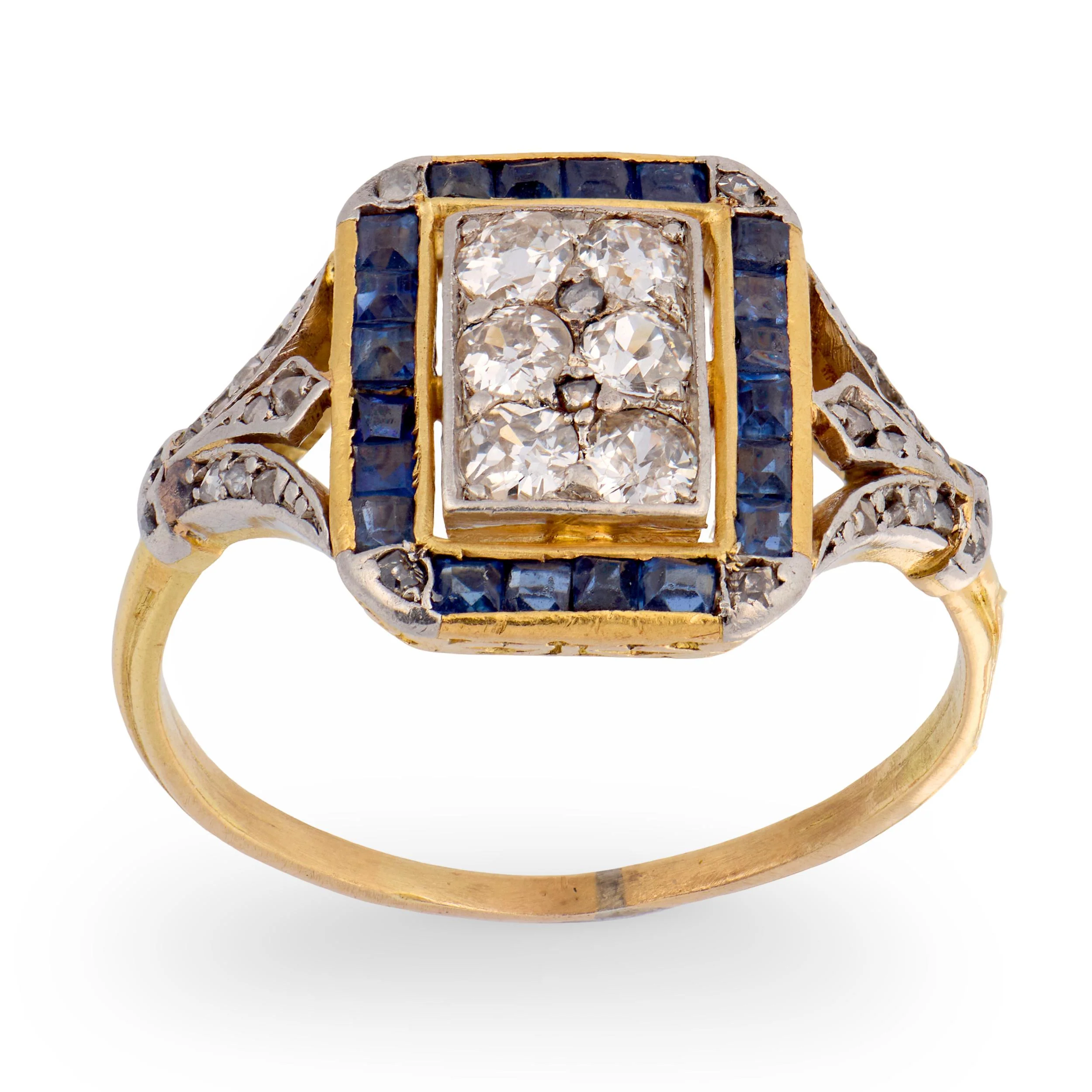 Edwardian 18k/Platinum Diamond & Sapphire Ring - Image 4