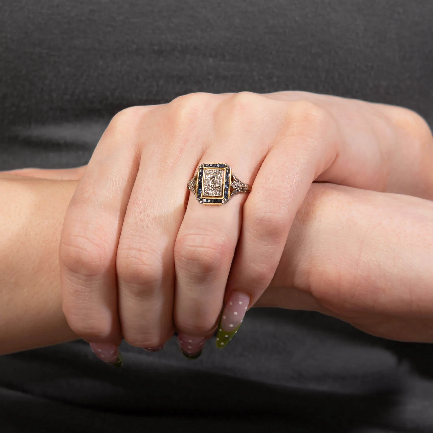 Edwardian 18k/Platinum Diamond & Sapphire Ring - Image 6