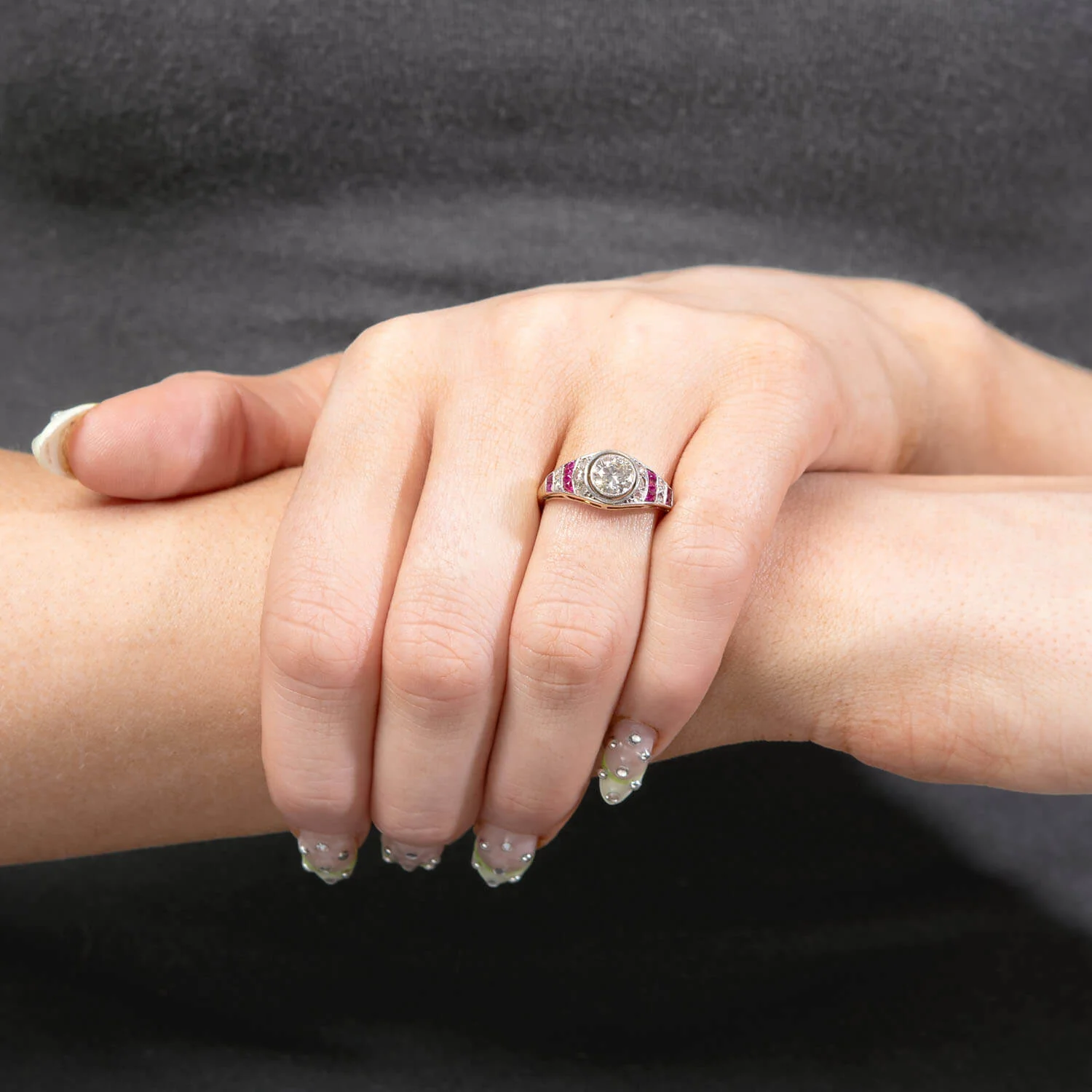 Edwardian 18k/Platinum Ruby & Diamond Engagement Ring .90ct - Image 6