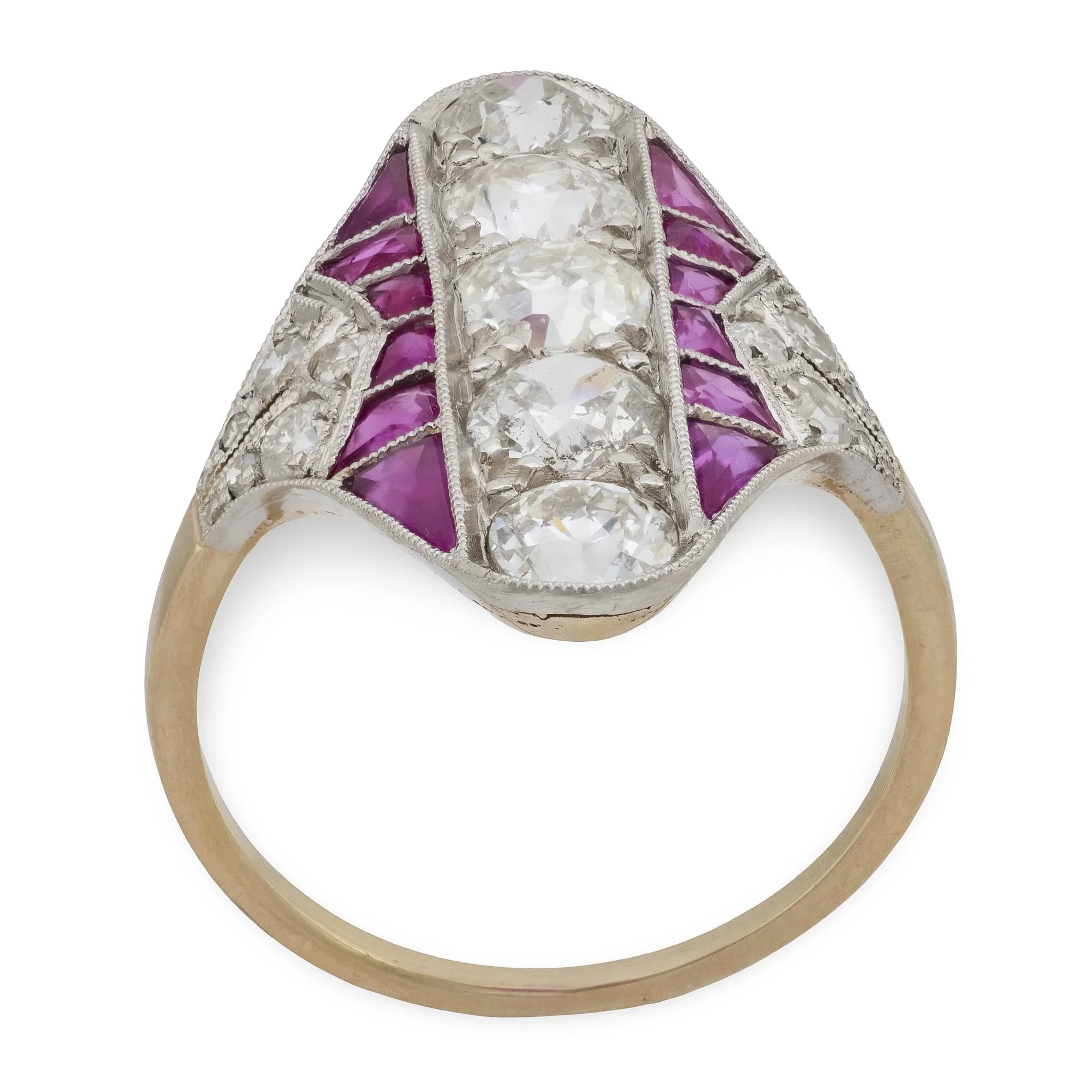 Edwardian 18k/Platinum Ruby & Diamond Navette Ring - Image 4