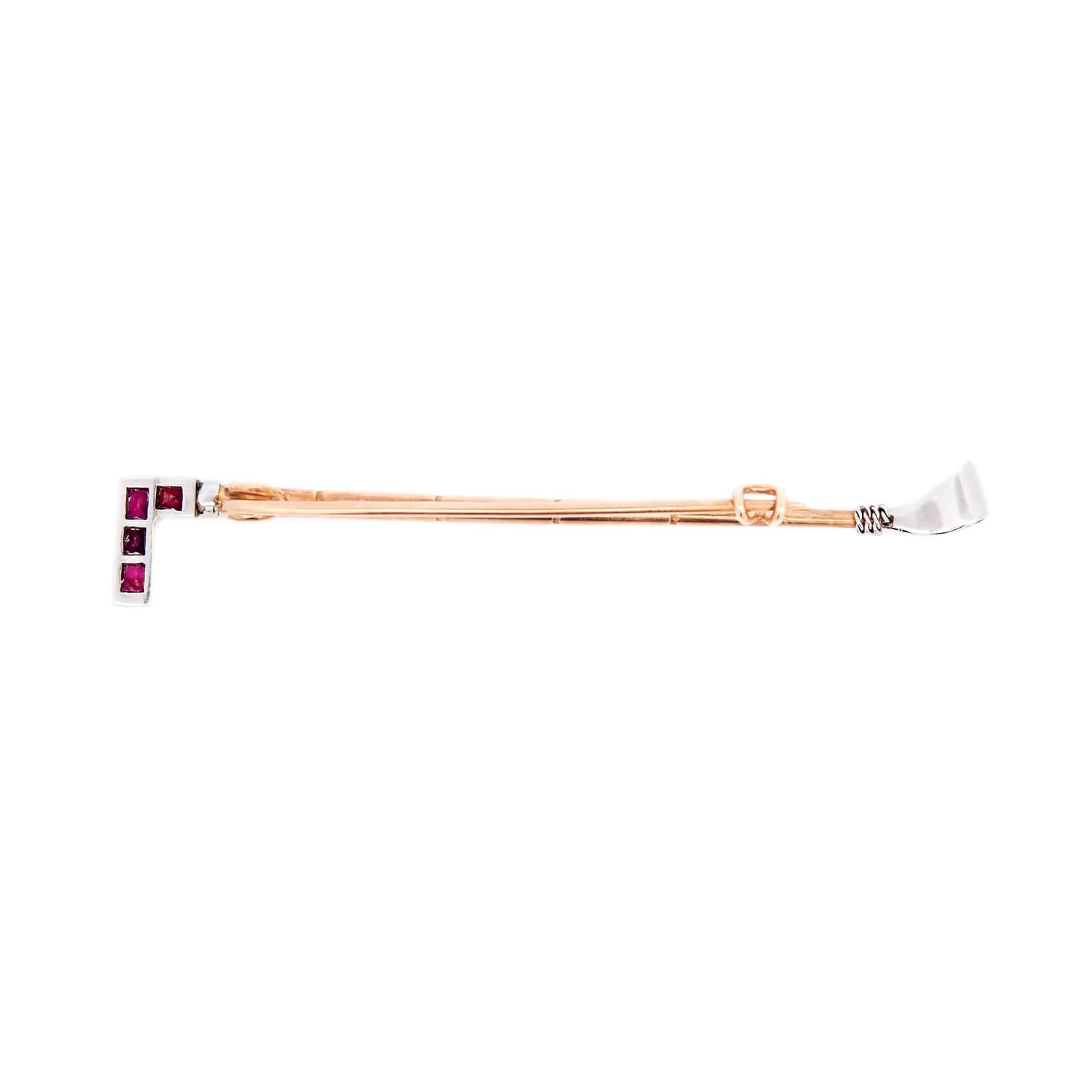 Edwardian 18k/Platinum Ruby Riding Crop Pin - Image 3