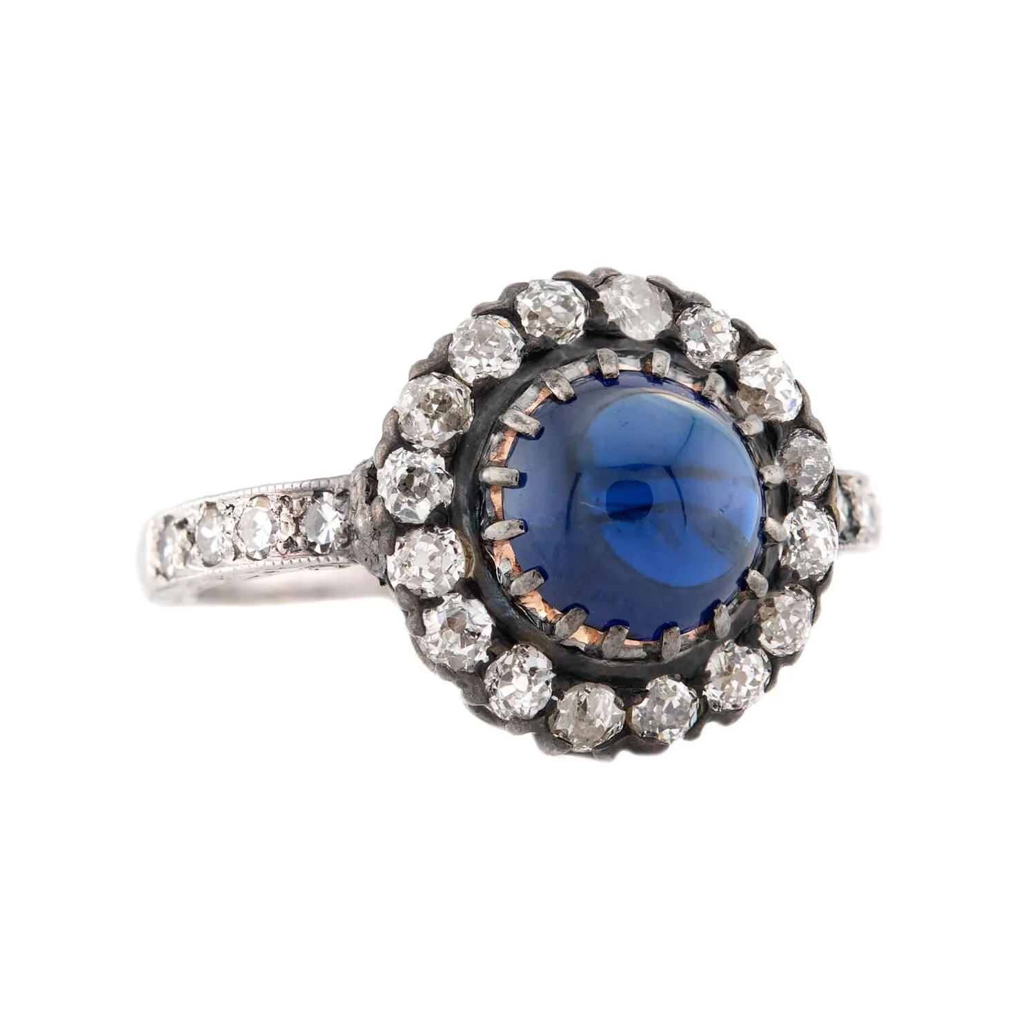 Edwardian 18k/Platinum Sapphire & Diamond Halo Ring - Image 2