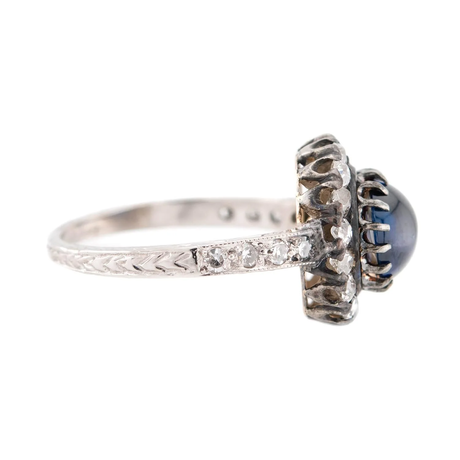 Edwardian 18k/Platinum Sapphire & Diamond Halo Ring - Image 3