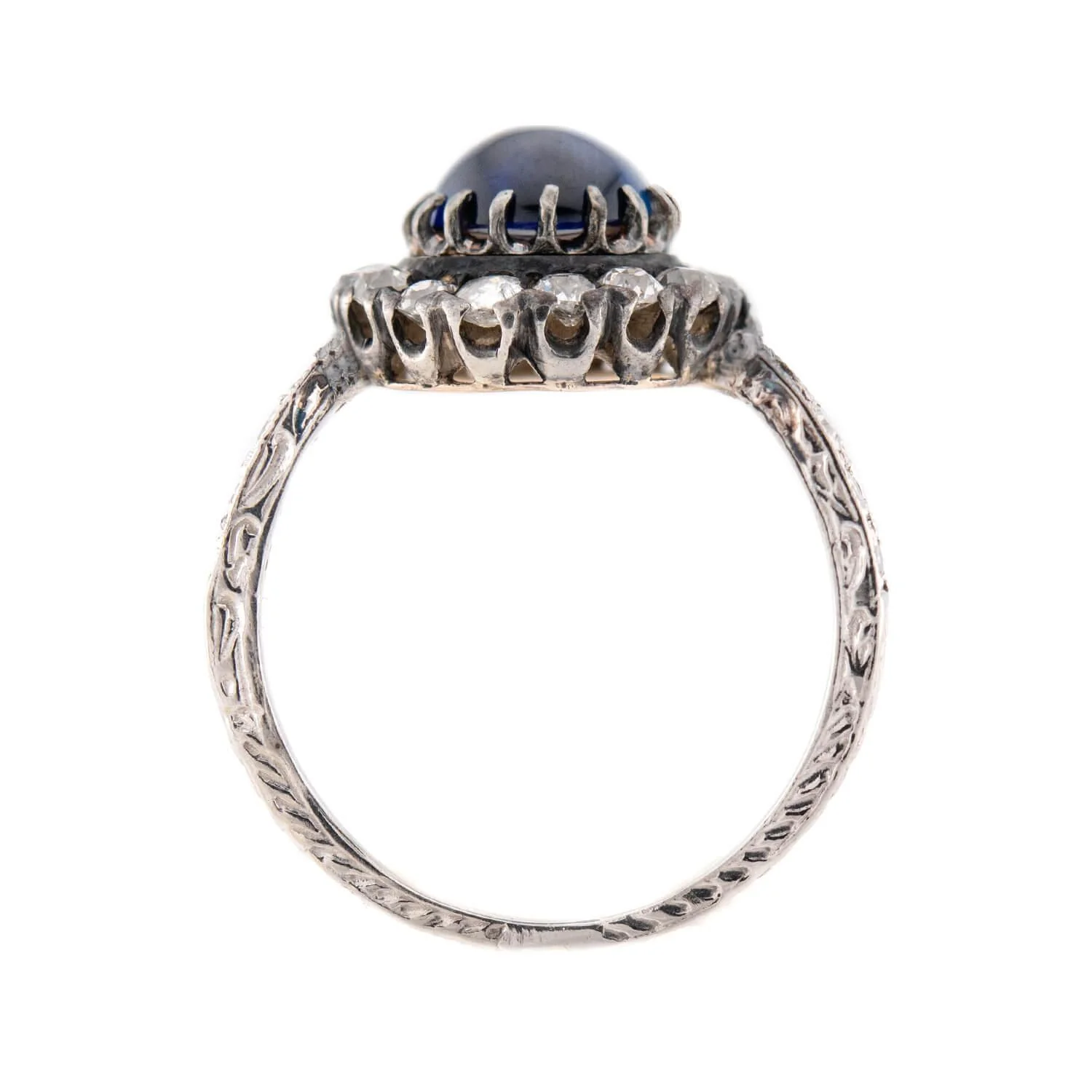 Edwardian 18k/Platinum Sapphire & Diamond Halo Ring - Image 4