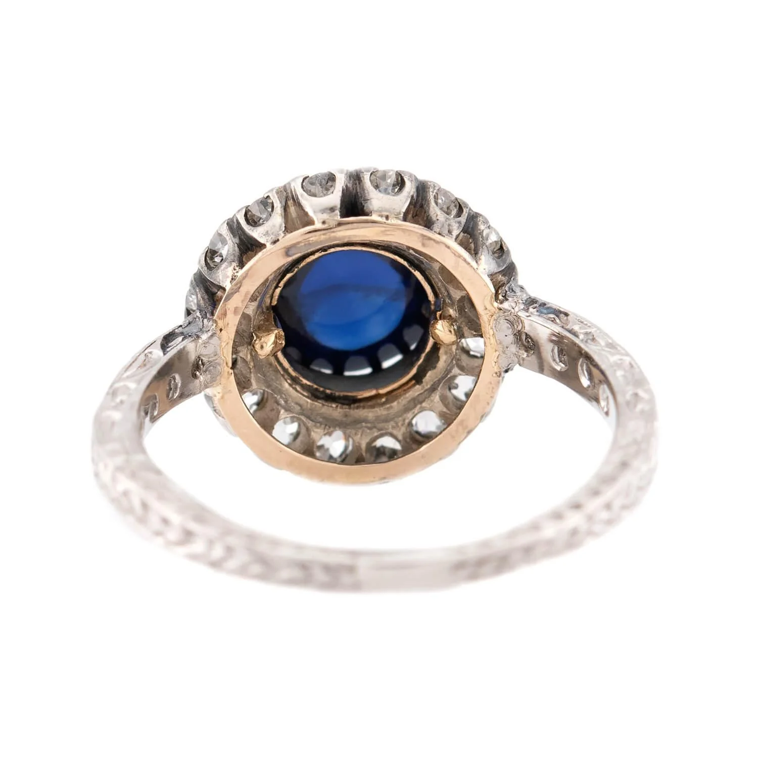 Edwardian 18k/Platinum Sapphire & Diamond Halo Ring - Image 5