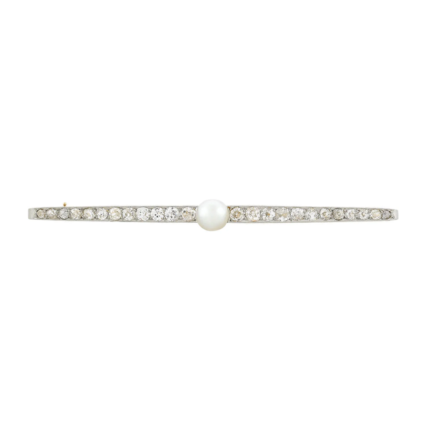 Edwardian 18kt/Platinum Pearl + Diamond Bar Pin 3ctw