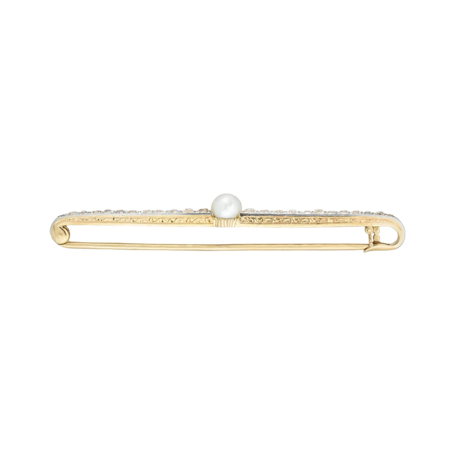 Edwardian 18kt/Platinum Pearl + Diamond Bar Pin 3ctw - Image 2