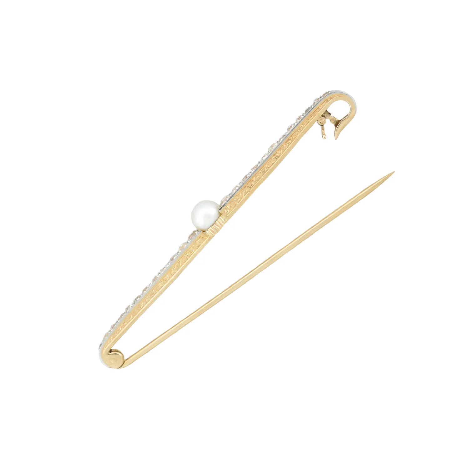 Edwardian 18kt/Platinum Pearl + Diamond Bar Pin 3ctw - Image 3