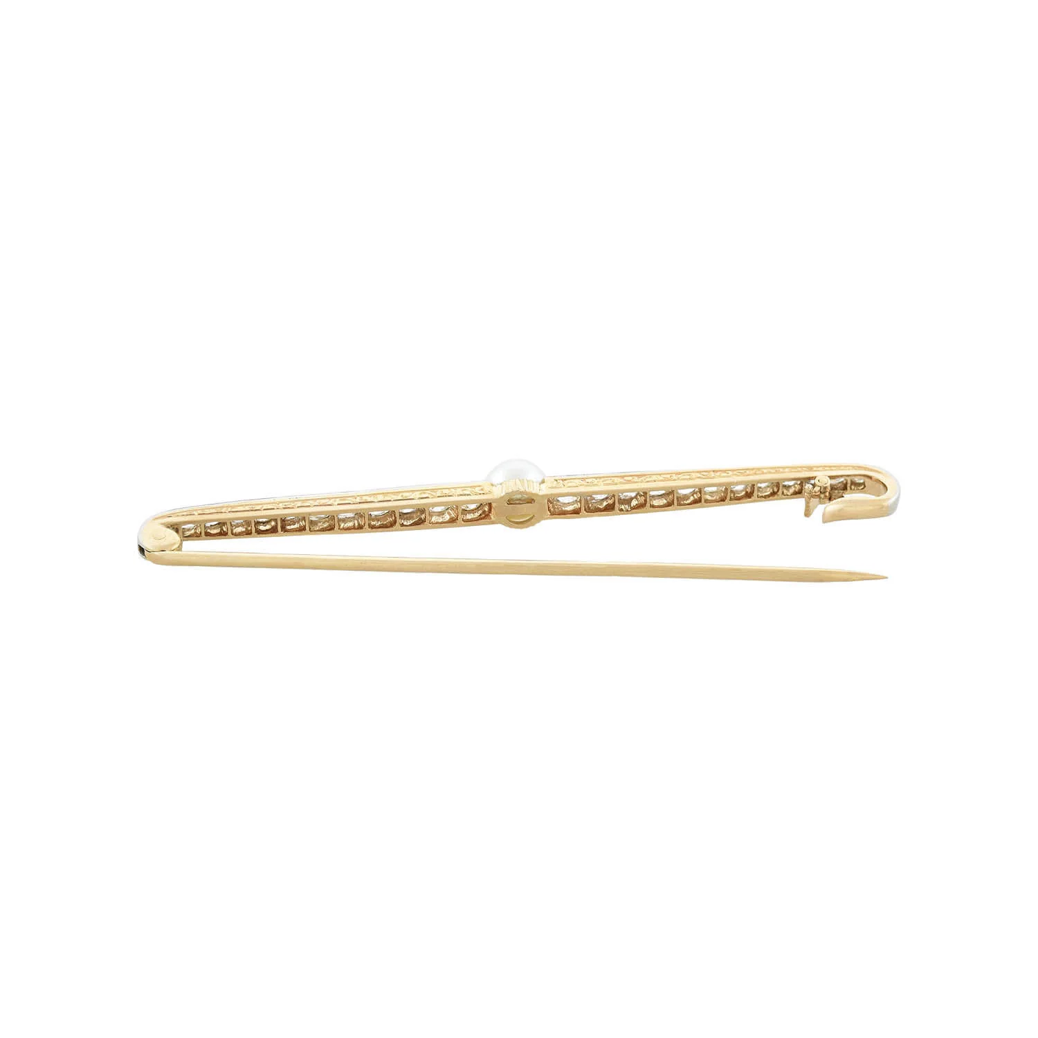 Edwardian 18kt/Platinum Pearl + Diamond Bar Pin 3ctw - Image 4